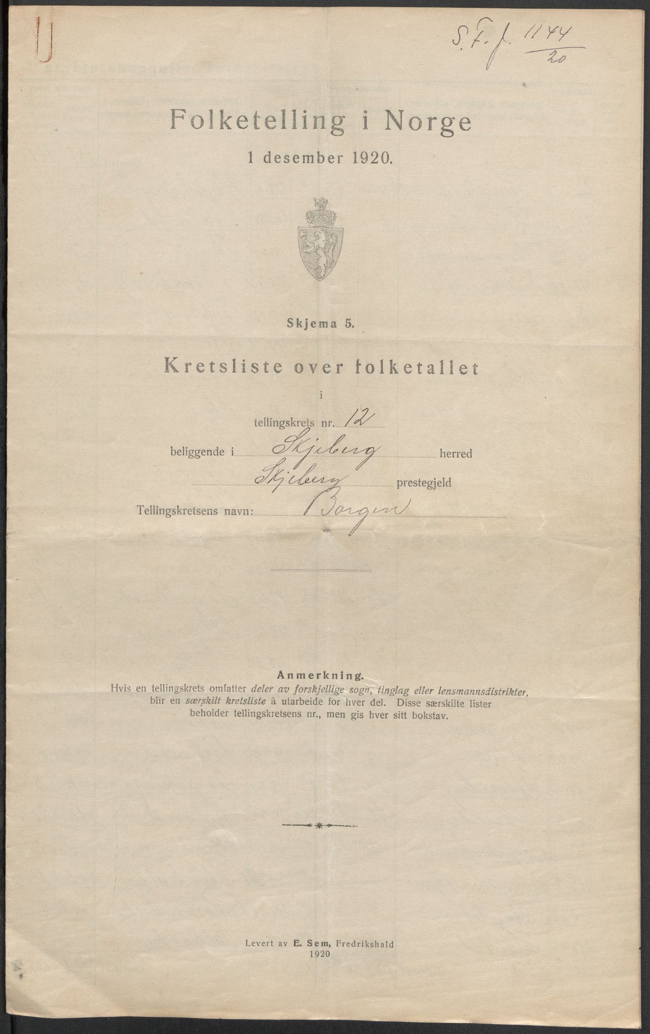 SAO, Folketelling 1920 for 0115 Skjeberg herred, 1920, s. 44