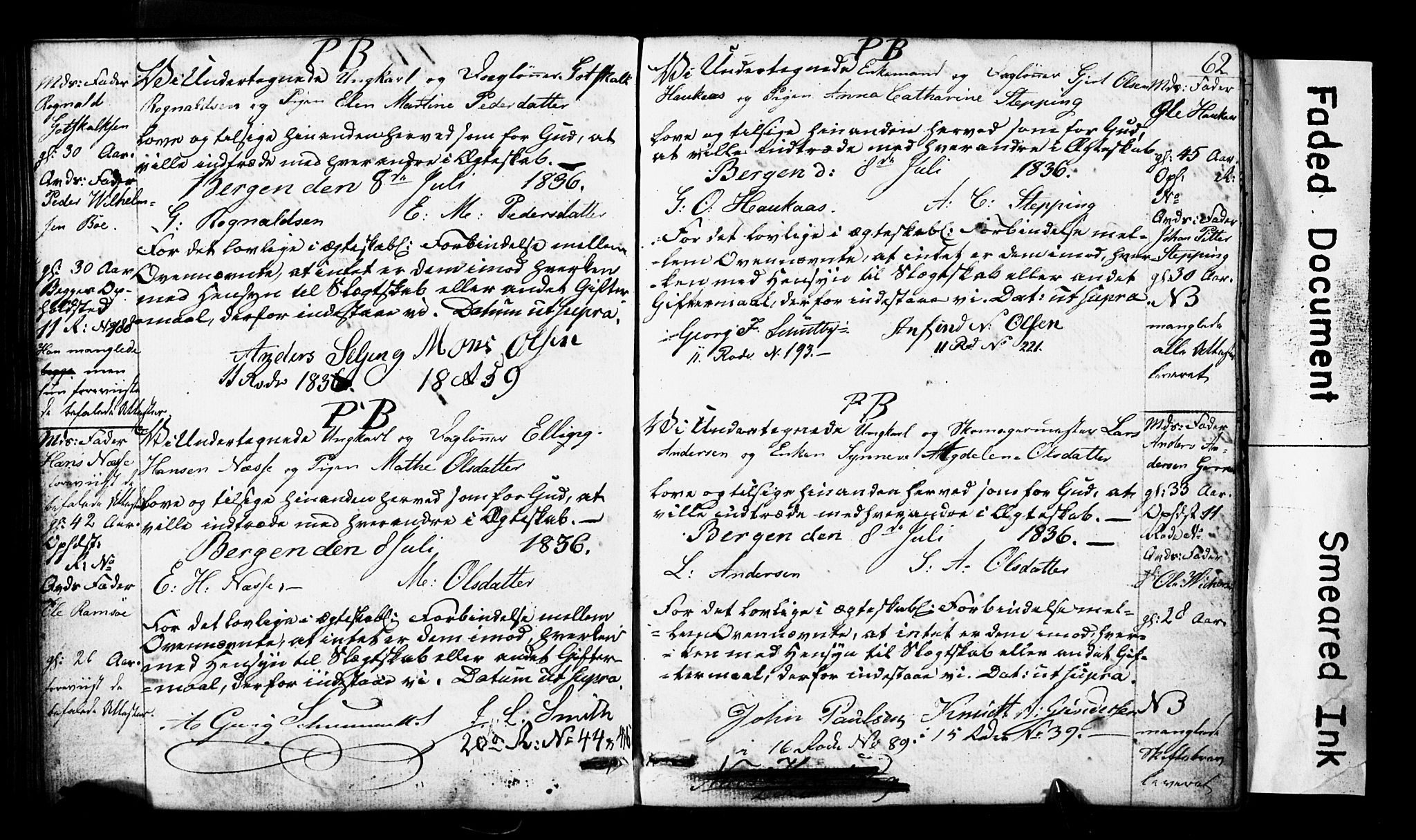 Domkirken sokneprestembete, SAB/A-74801: Forlovererklæringer nr. II.5.3, 1832-1845, s. 62