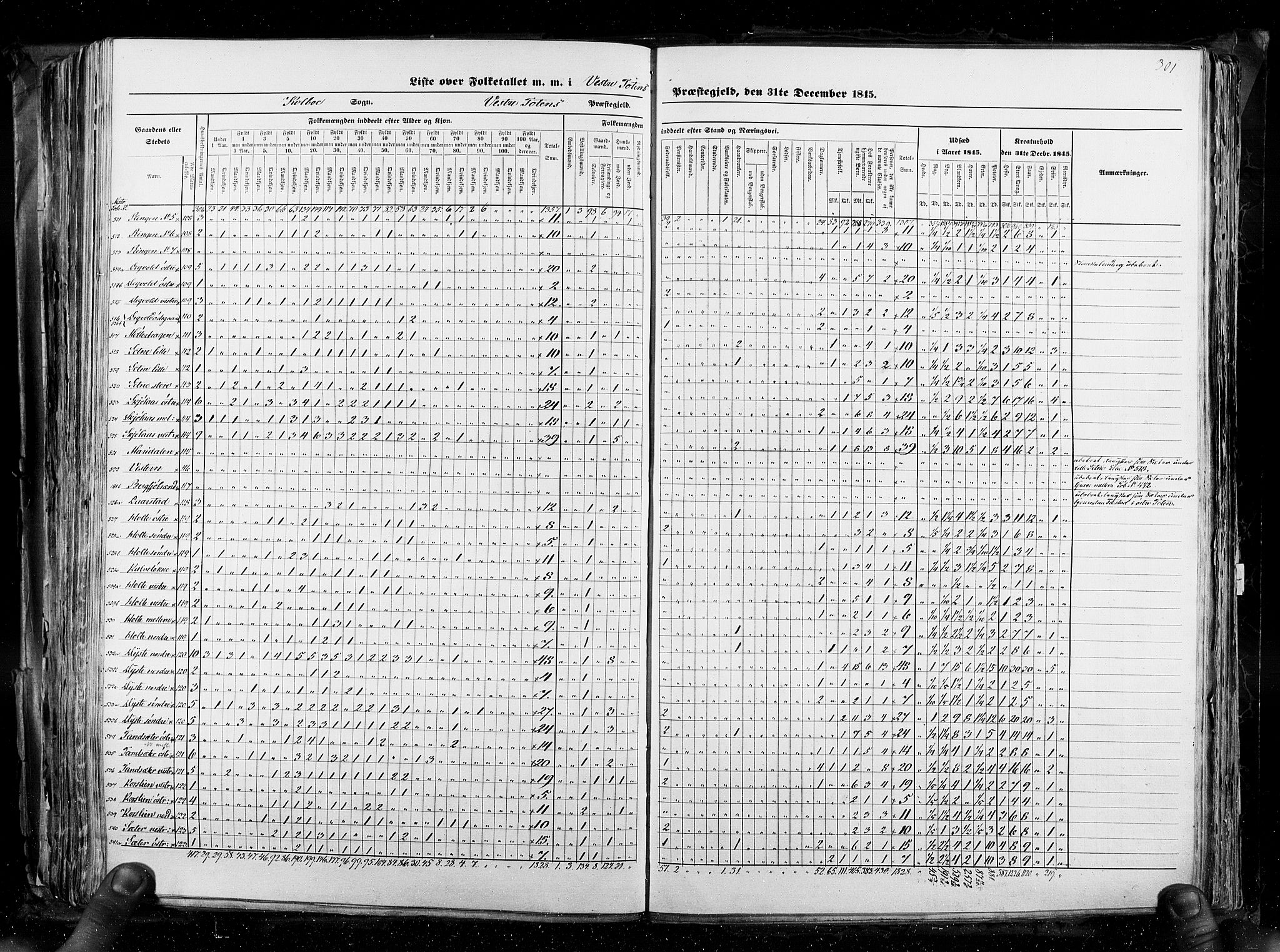 RA, Folketellingen 1845, bind 3: Hedemarken amt og Kristians amt, 1845, s. 301
