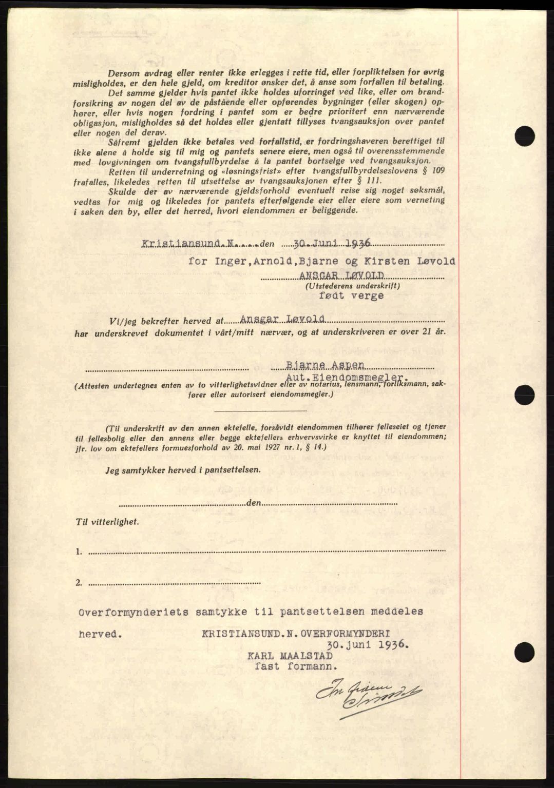 Kristiansund byfogd, AV/SAT-A-4587/A/27: Pantebok nr. 29, 1936-1937, Dagboknr: 415/1936