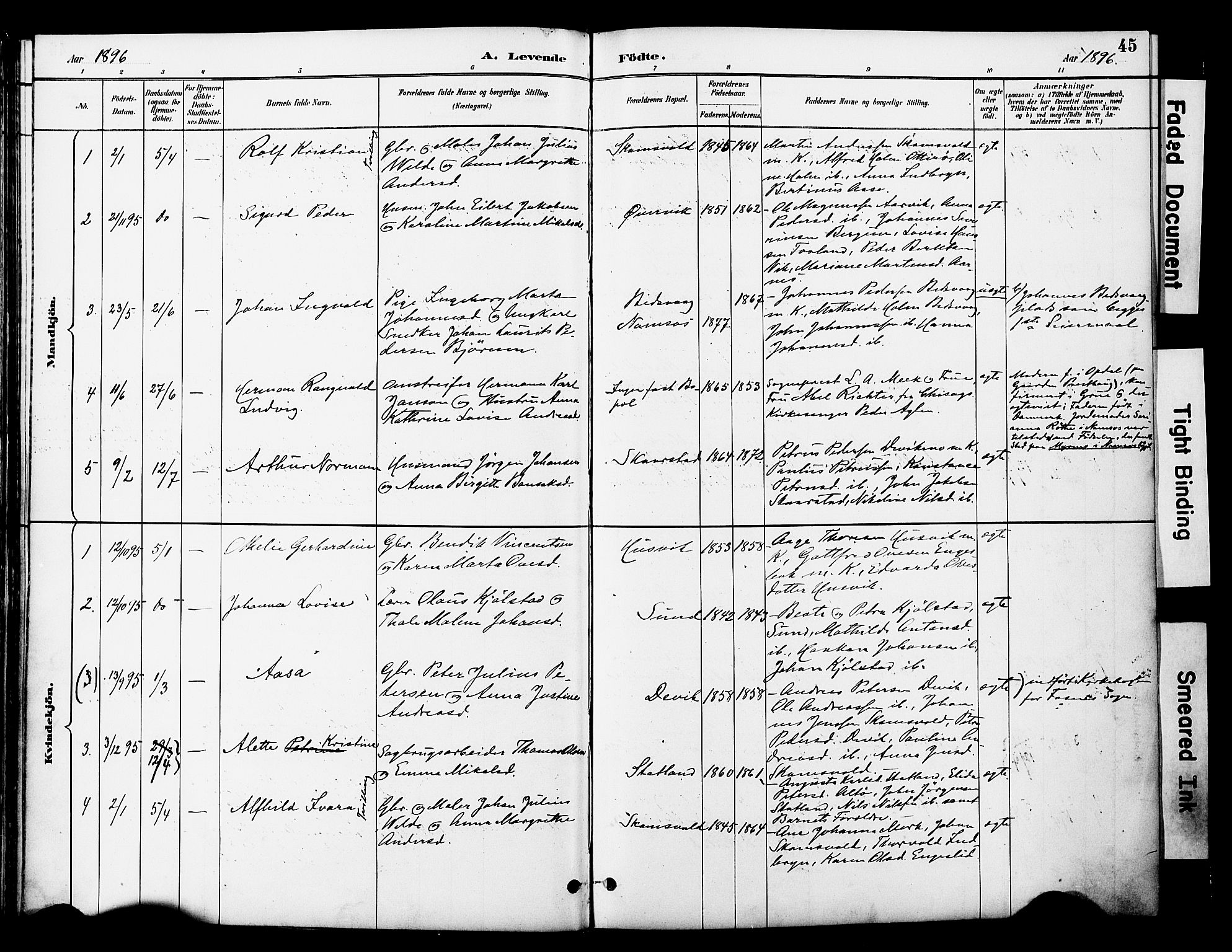 Ministerialprotokoller, klokkerbøker og fødselsregistre - Nord-Trøndelag, SAT/A-1458/774/L0628: Ministerialbok nr. 774A02, 1887-1903, s. 45