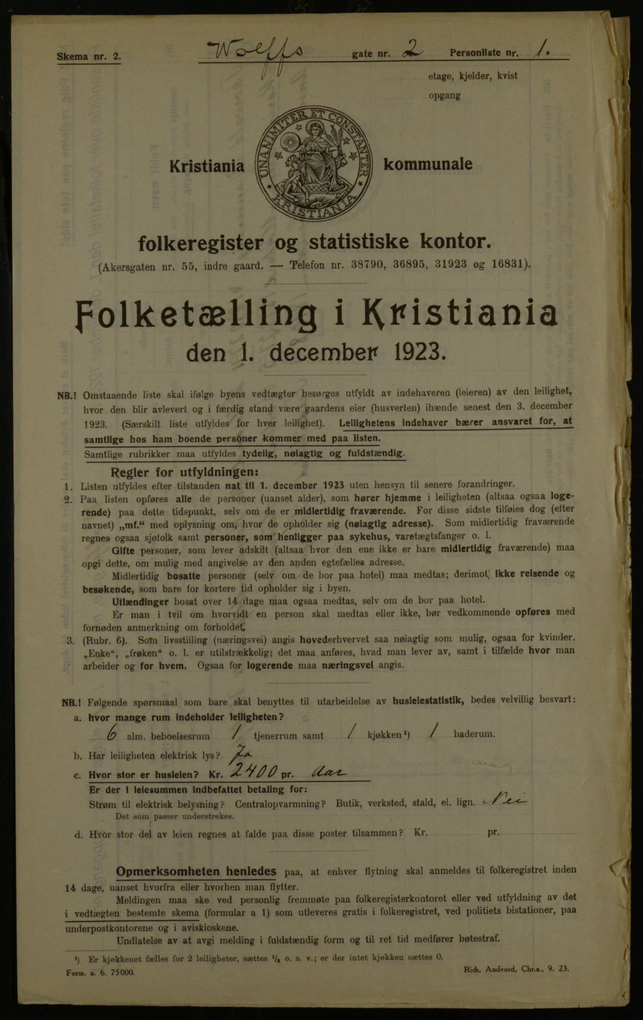 OBA, Kommunal folketelling 1.12.1923 for Kristiania, 1923, s. 141755