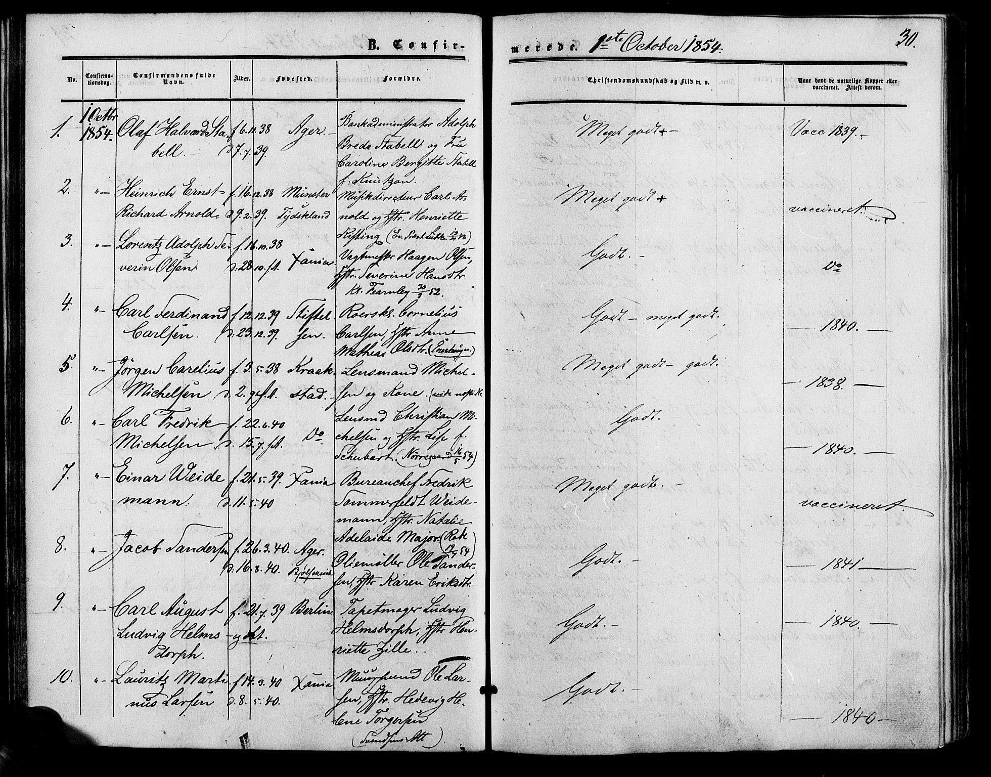 Vestre Aker prestekontor Kirkebøker, AV/SAO-A-10025/F/Fa/L0001: Ministerialbok nr. 1, 1853-1858, s. 30