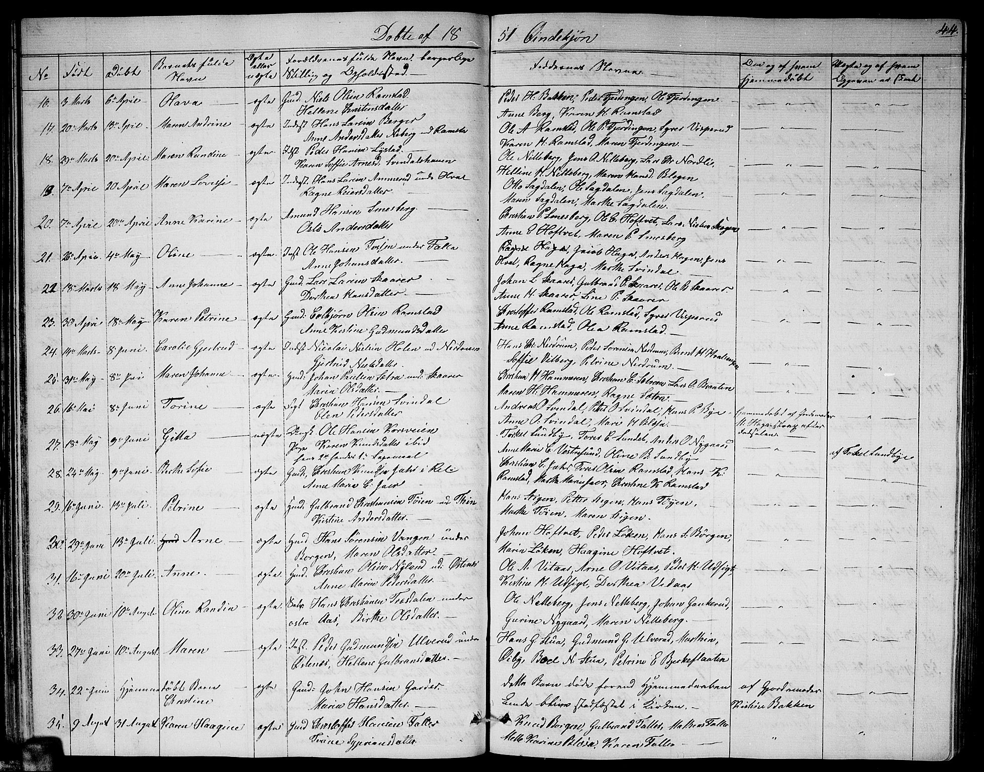 Fet prestekontor Kirkebøker, AV/SAO-A-10370a/G/Ga/L0002: Klokkerbok nr. I 2, 1843-1859, s. 44