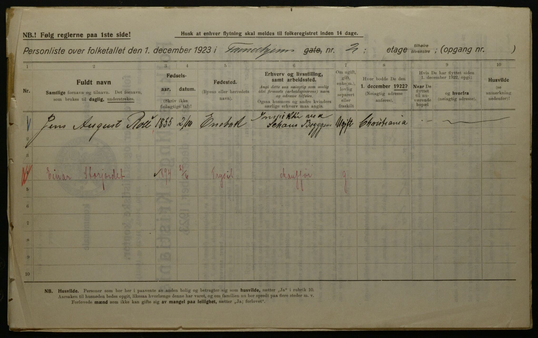 OBA, Kommunal folketelling 1.12.1923 for Kristiania, 1923, s. 127750