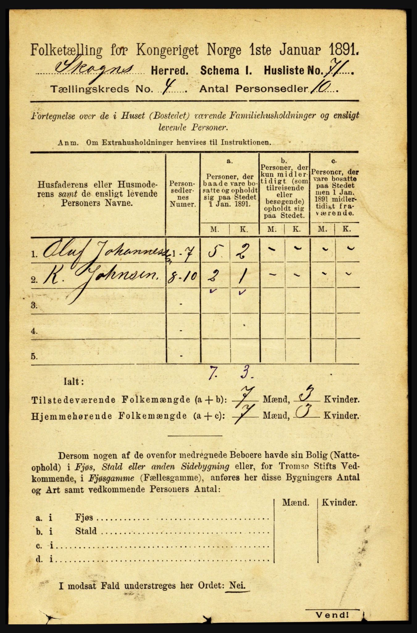 RA, Folketelling 1891 for 1719 Skogn herred, 1891, s. 2338