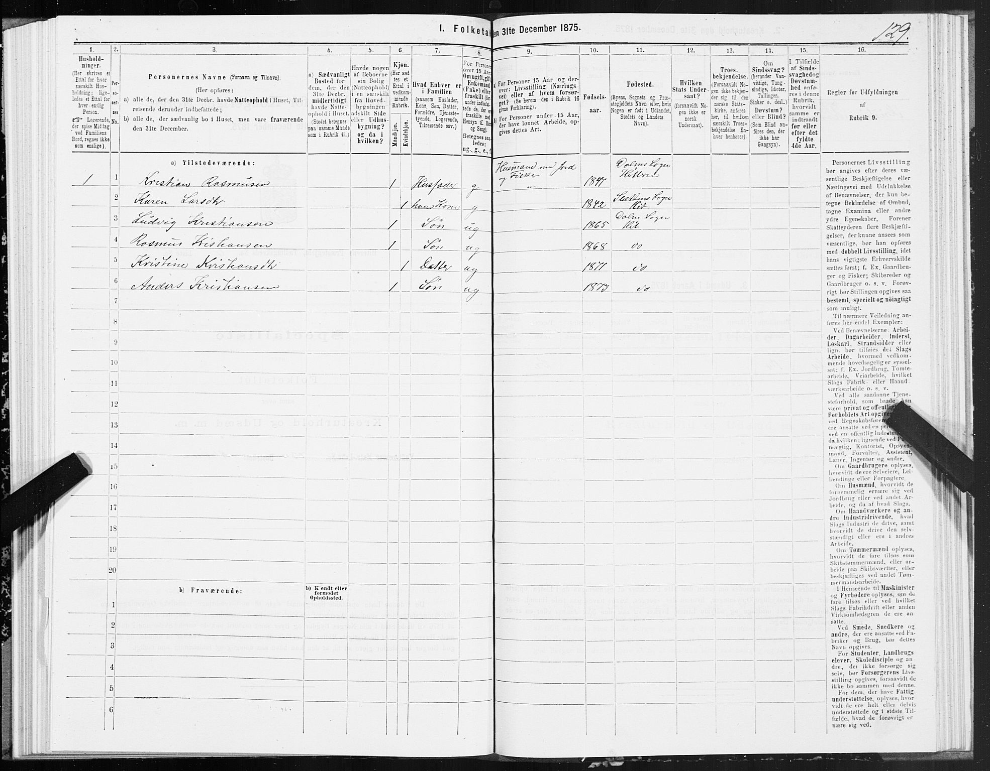 SAT, Folketelling 1875 for 1617P Hitra prestegjeld, 1875, s. 3129