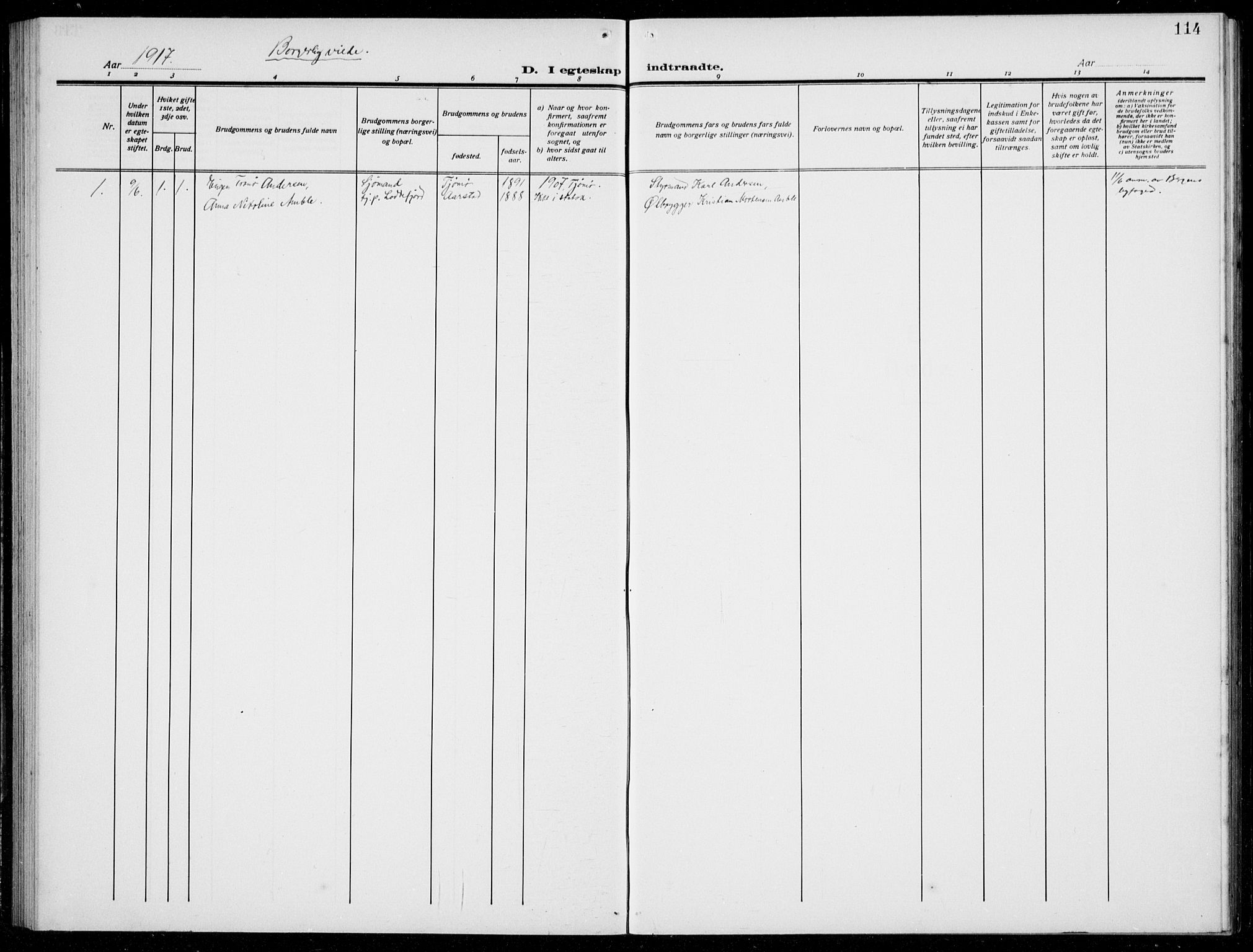 Loddefjord  sokneprestembete, SAB/A-99928: Klokkerbok nr. A  1, 1915-1934, s. 114