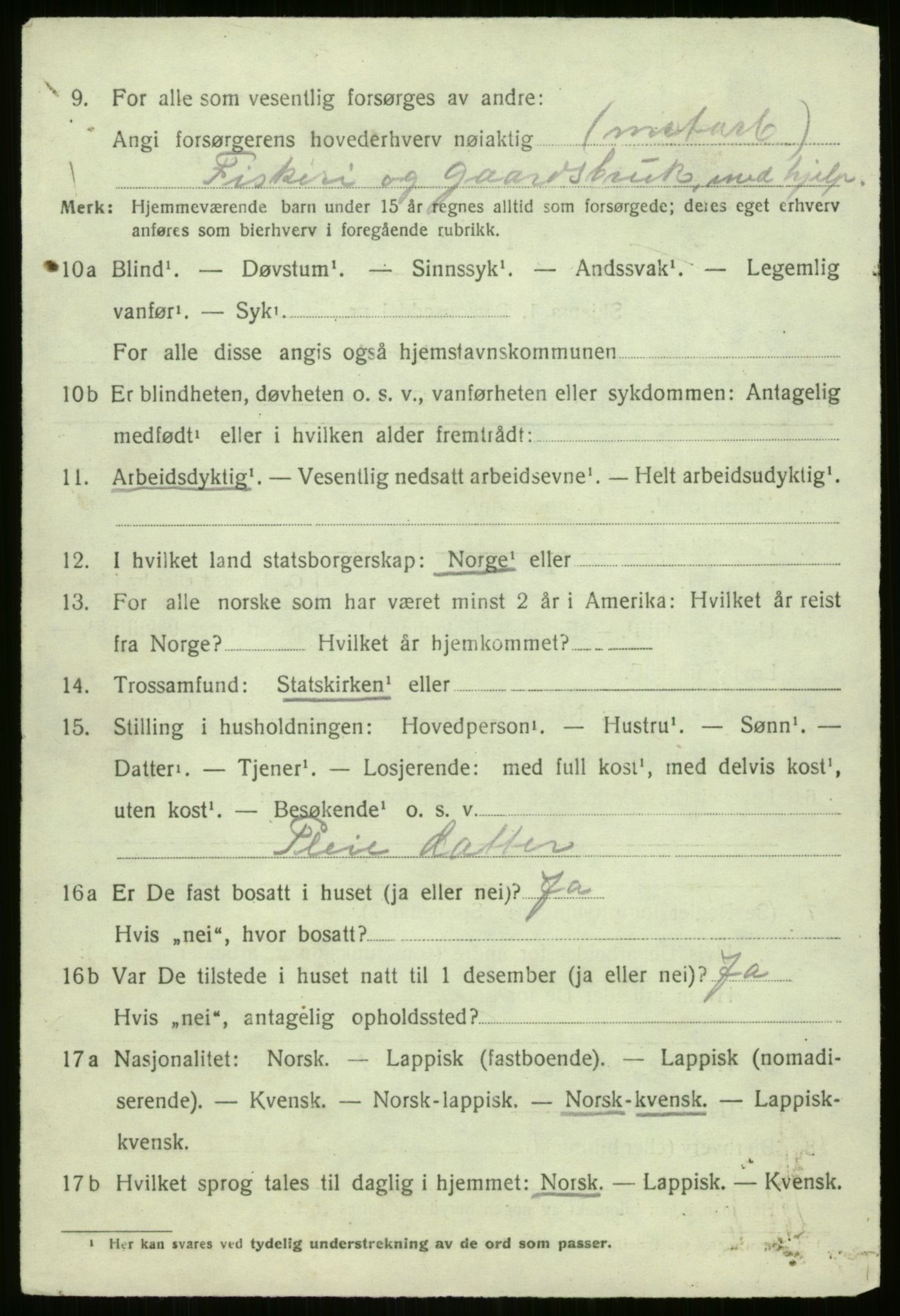 SATØ, Folketelling 1920 for 1943 Kvænangen herred, 1920, s. 3631