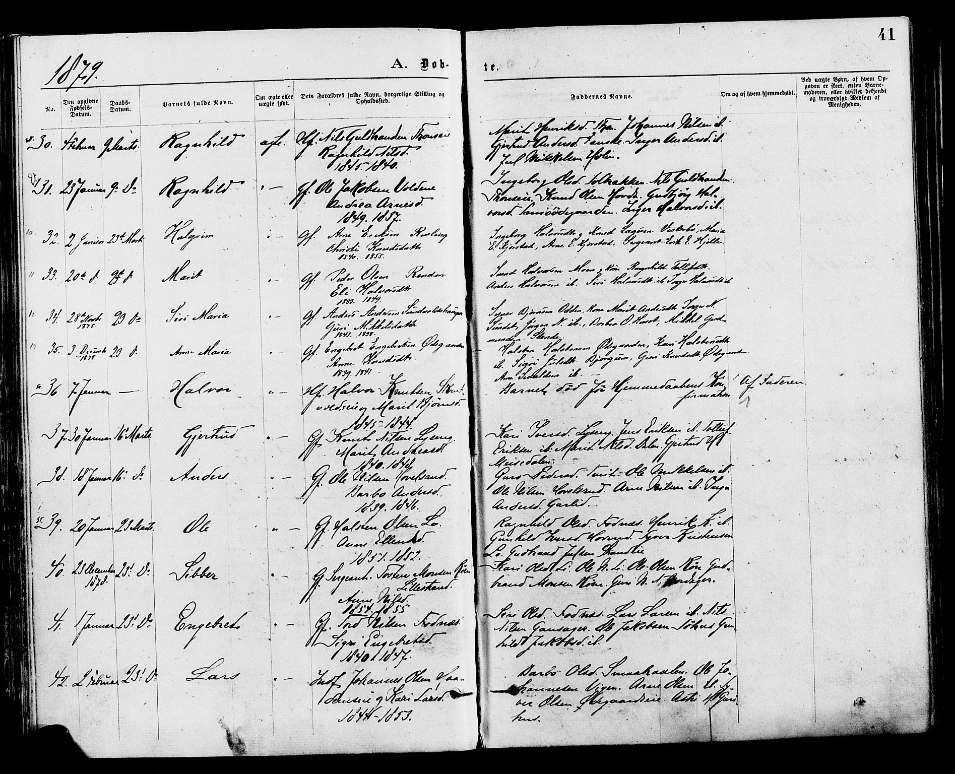 Nord-Aurdal prestekontor, AV/SAH-PREST-132/H/Ha/Haa/L0009: Ministerialbok nr. 9, 1876-1882, s. 41