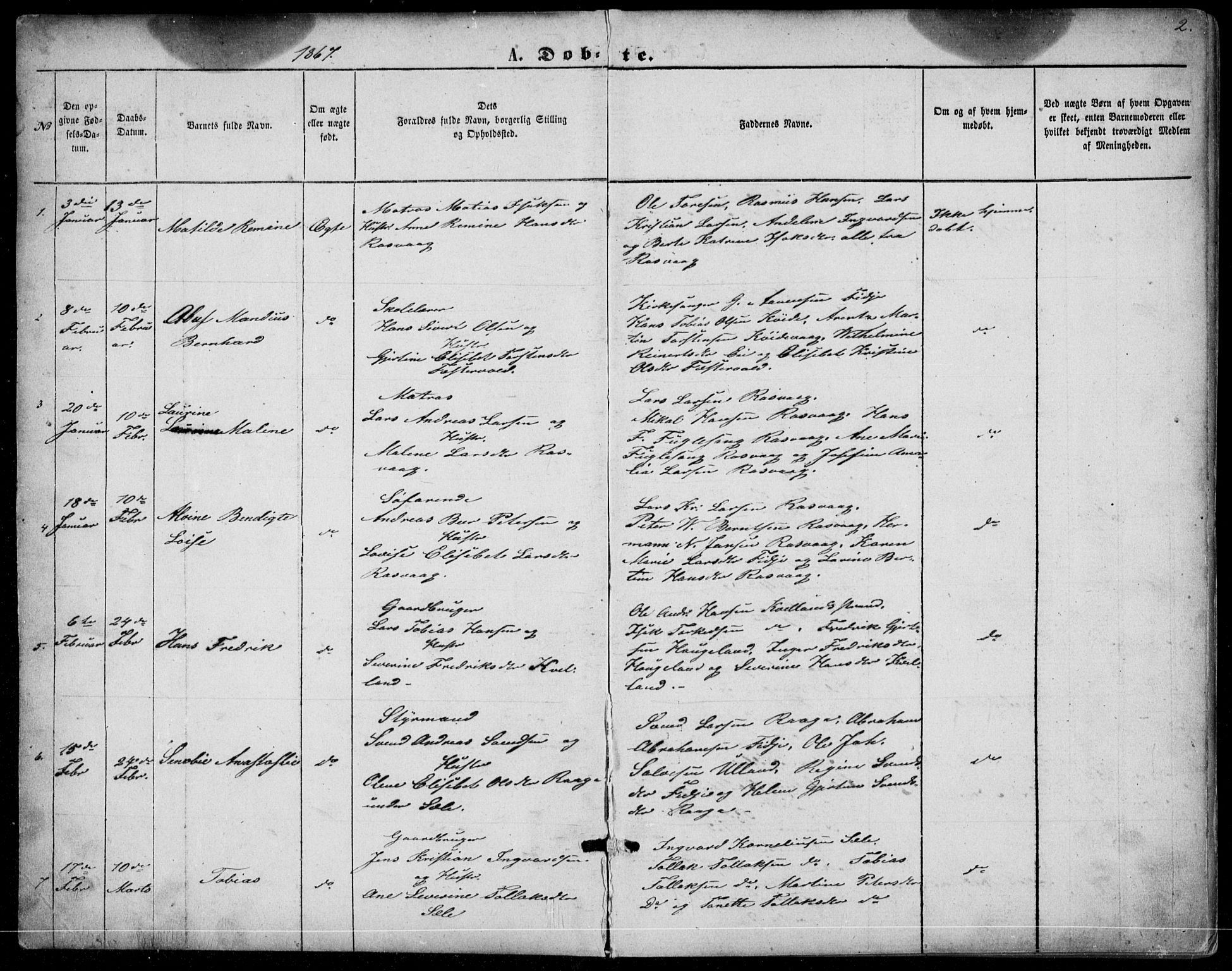 Flekkefjord sokneprestkontor, AV/SAK-1111-0012/F/Fb/Fbb/L0003: Klokkerbok nr. B 3, 1867-1889, s. 2