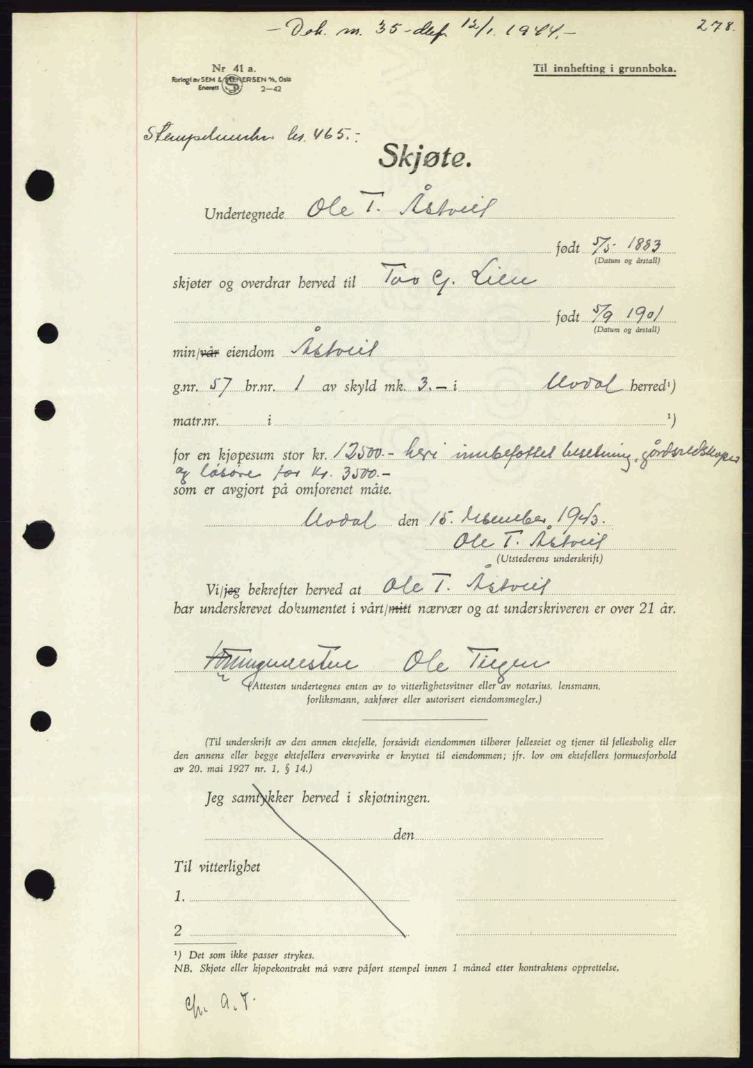 Numedal og Sandsvær sorenskriveri, SAKO/A-128/G/Ga/Gaa/L0055: Pantebok nr. A7, 1943-1944, Dagboknr: 35/1944