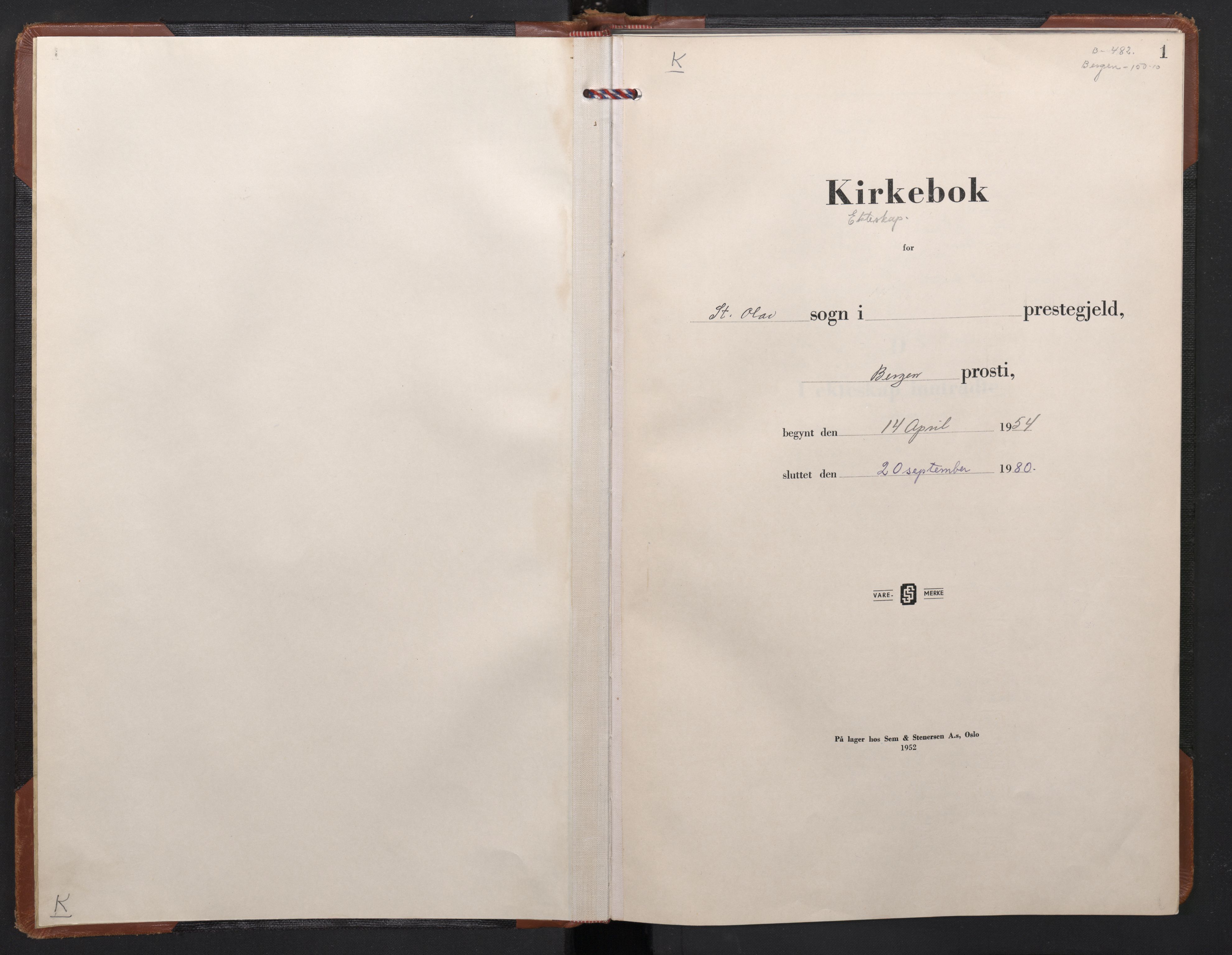 St. Olavs Sokneprestembete, AV/SAB-A-78101/H/Hab: Klokkerbok nr. C 2, 1954-1980, s. 0b-1a