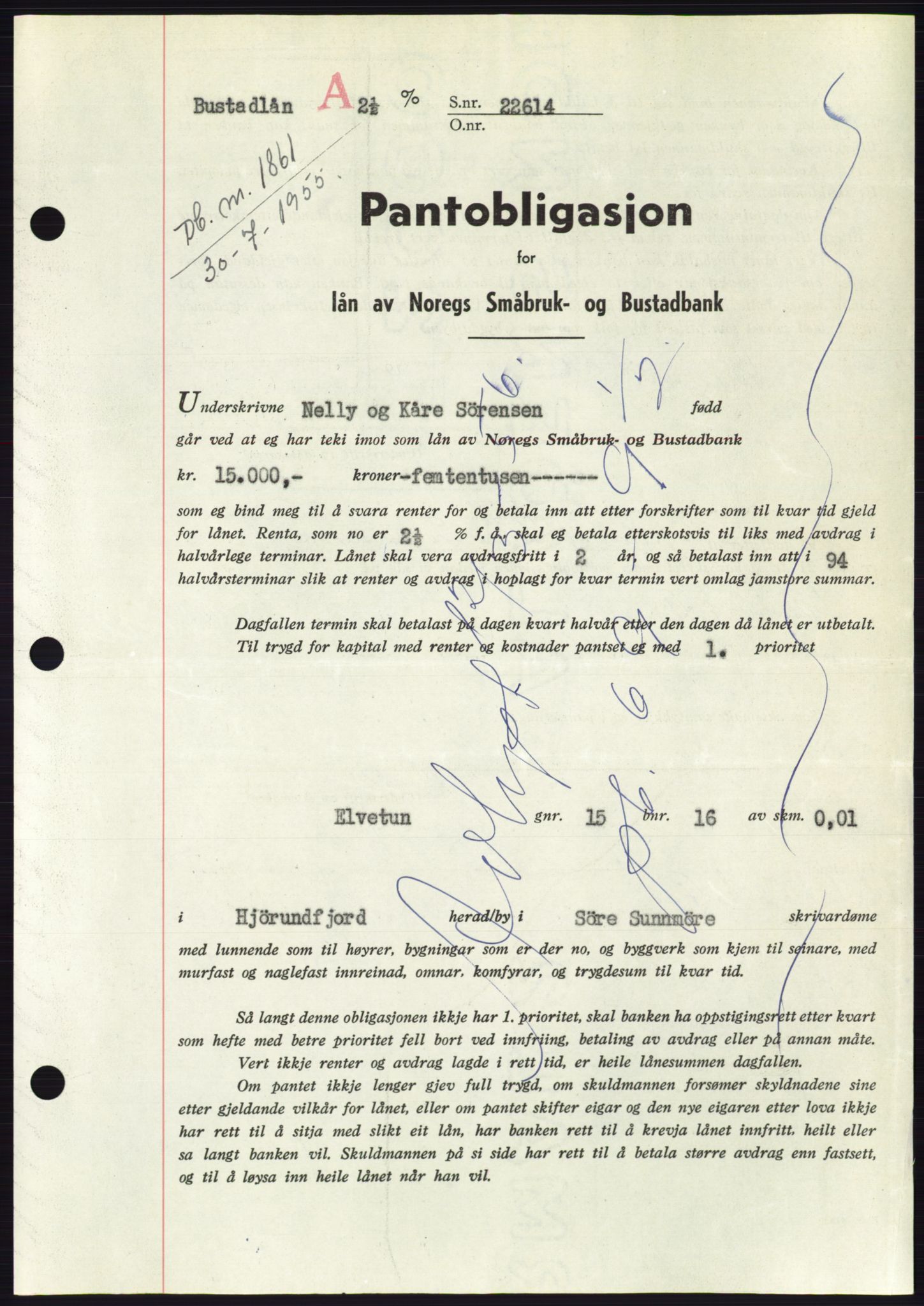 Søre Sunnmøre sorenskriveri, SAT/A-4122/1/2/2C/L0127: Pantebok nr. 15B, 1955-1955, Dagboknr: 1861/1955