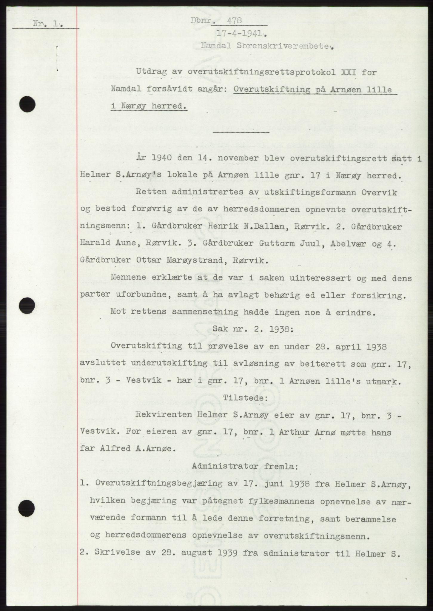 Namdal sorenskriveri, SAT/A-4133/1/2/2C: Pantebok nr. -, 1940-1941, Tingl.dato: 17.04.1941