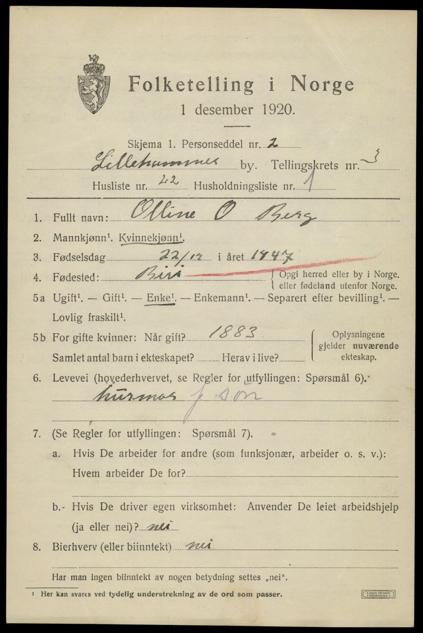 SAH, Folketelling 1920 for 0501 Lillehammer kjøpstad, 1920, s. 6034
