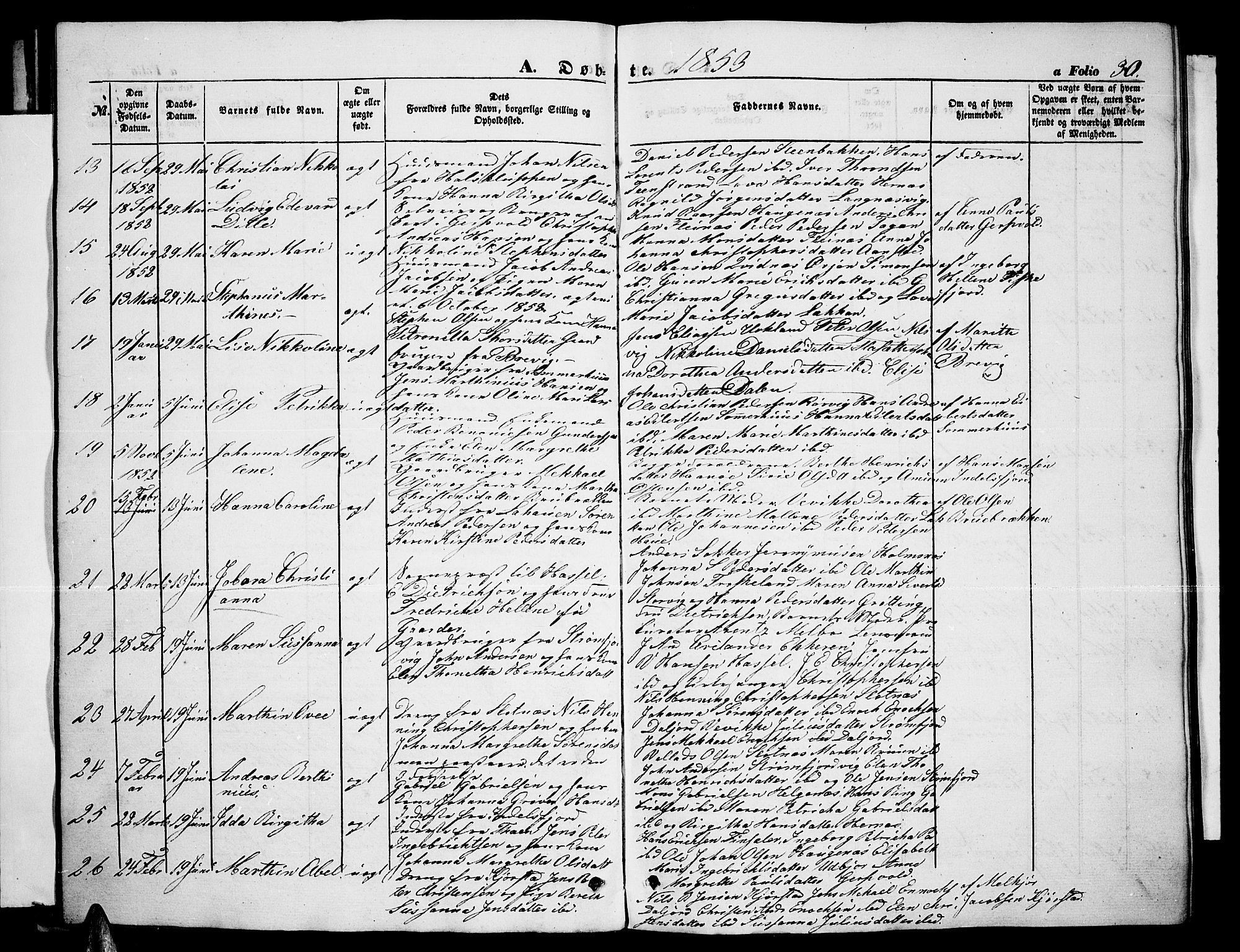 Ministerialprotokoller, klokkerbøker og fødselsregistre - Nordland, AV/SAT-A-1459/888/L1265: Klokkerbok nr. 888C03, 1850-1863, s. 30