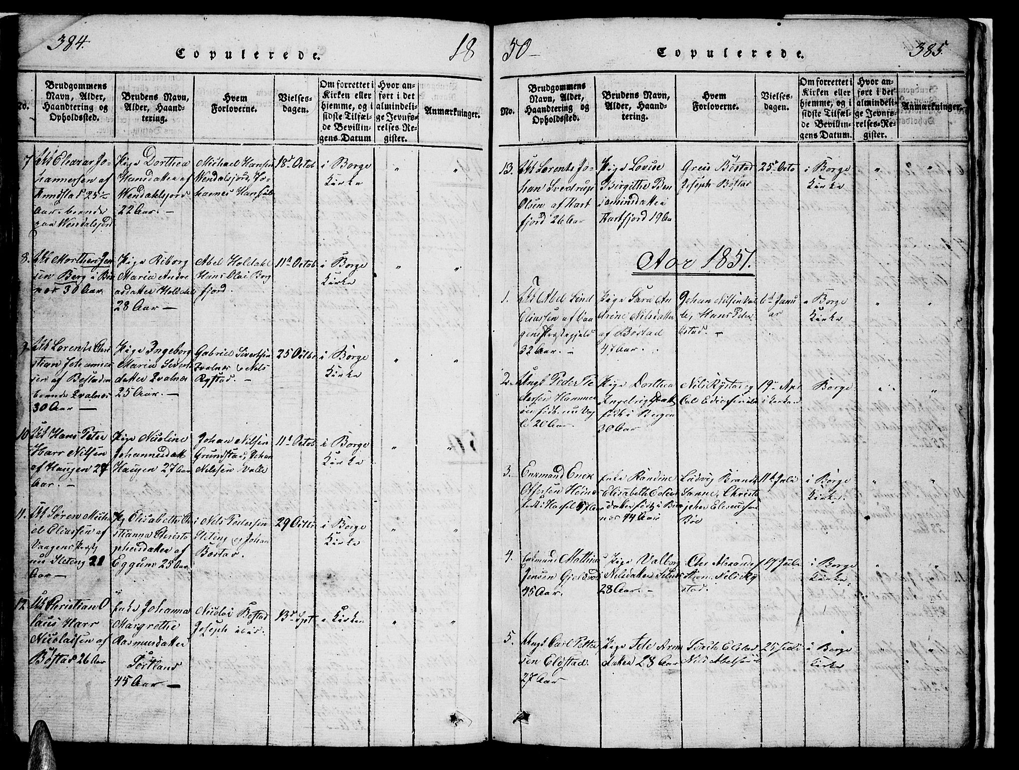 Ministerialprotokoller, klokkerbøker og fødselsregistre - Nordland, AV/SAT-A-1459/880/L1139: Klokkerbok nr. 880C01, 1836-1857, s. 384-385