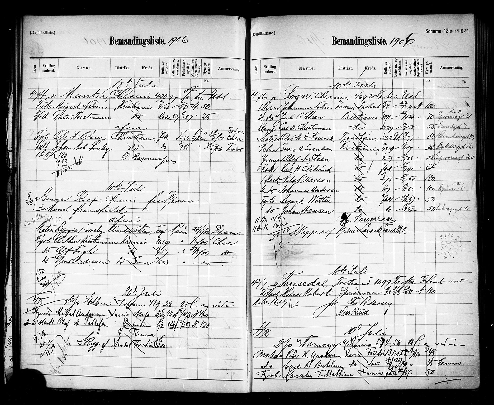 Oslo mønstringskontor, AV/SAO-A-10569g/G/Ga/L0010: Mønstringsjournal, 1906-1907