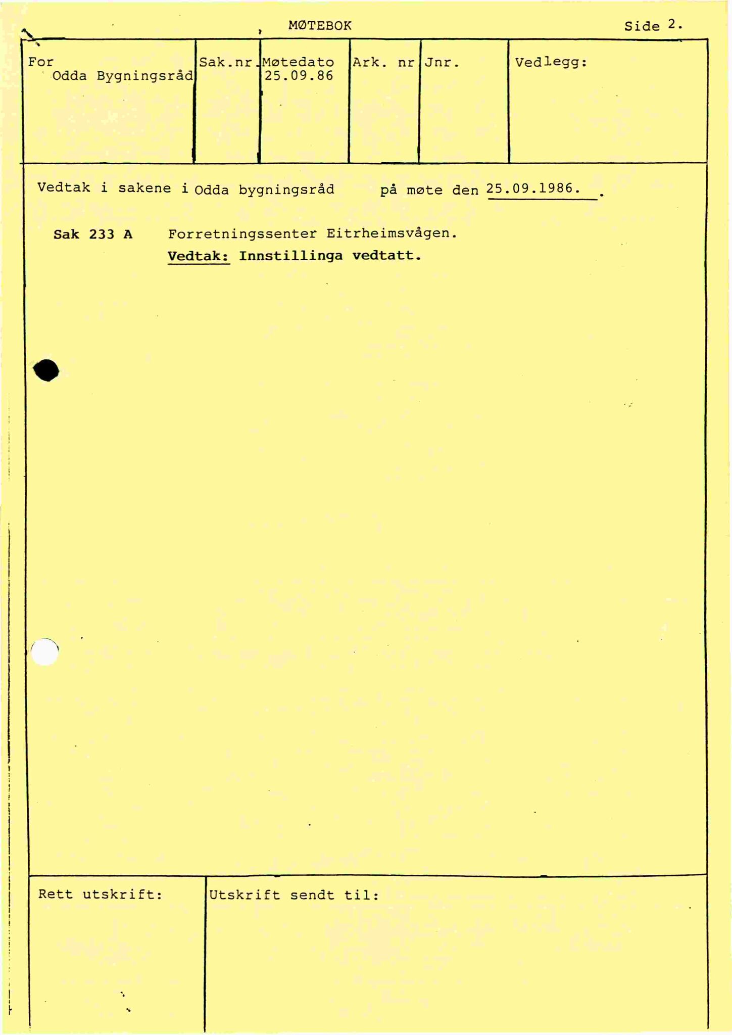 Odda kommune. Bygningsrådet, IKAH/1228-511/A/Aa/L0012: Møtebok for Odda bygningsråd, 1986