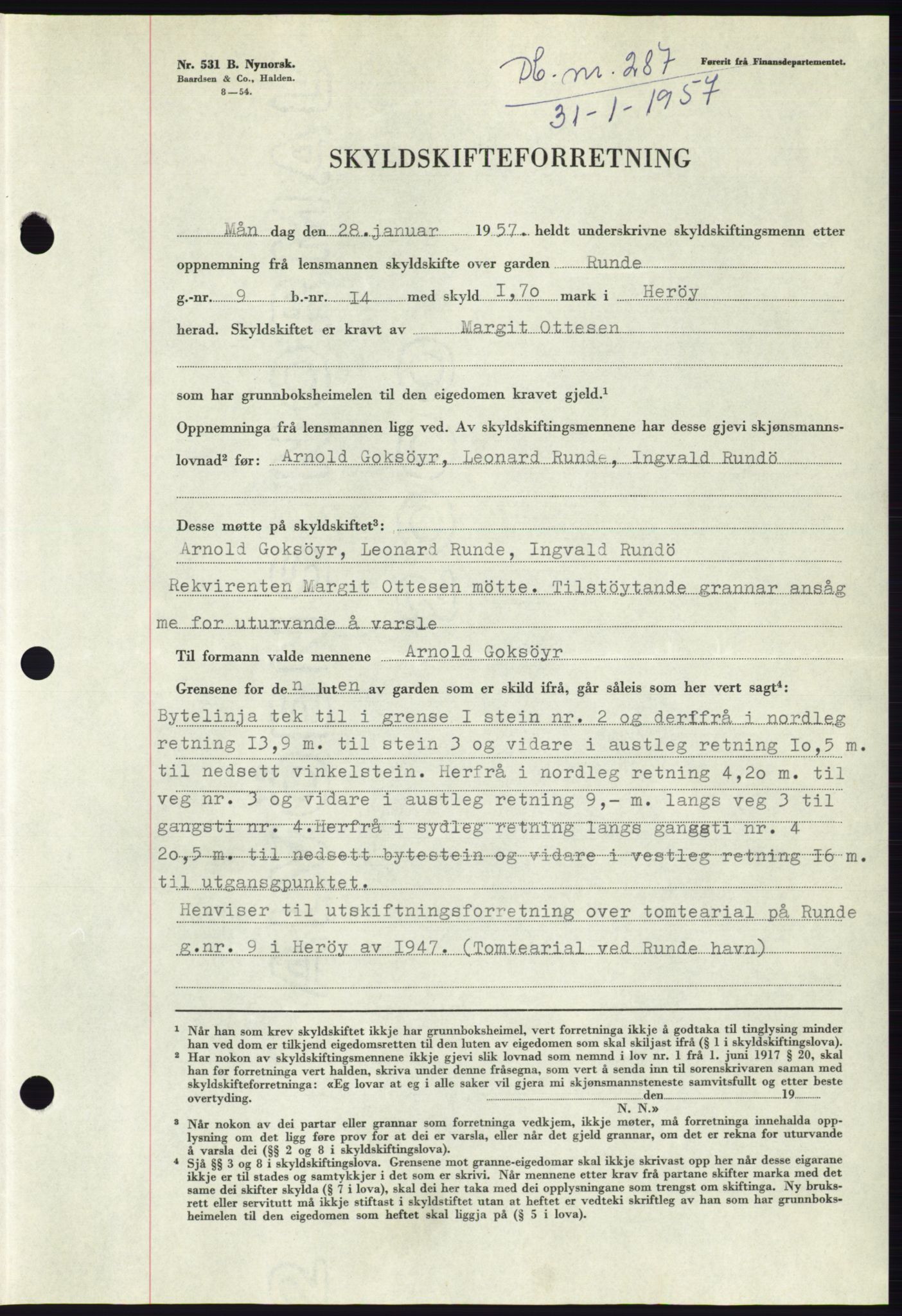 Søre Sunnmøre sorenskriveri, SAT/A-4122/1/2/2C/L0105: Pantebok nr. 31A, 1956-1957, Dagboknr: 287/1957
