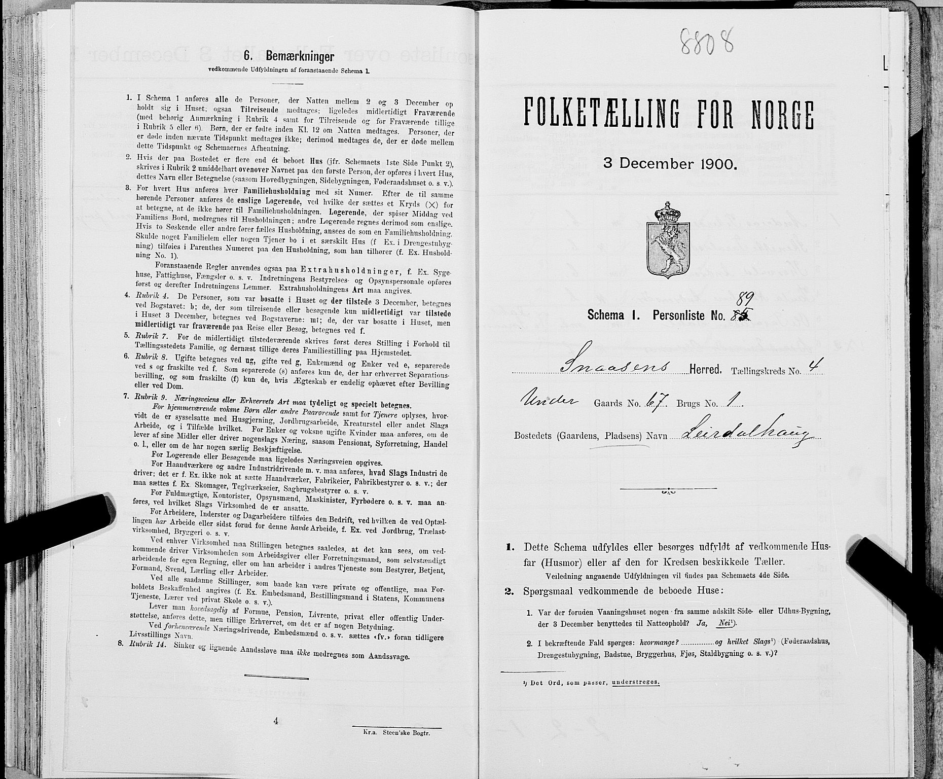 SAT, Folketelling 1900 for 1736 Snåsa herred, 1900, s. 1105