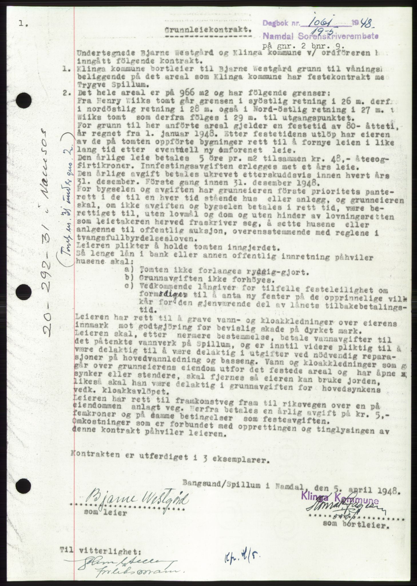 Namdal sorenskriveri, SAT/A-4133/1/2/2C: Pantebok nr. -, 1947-1948, Dagboknr: 1061/1948