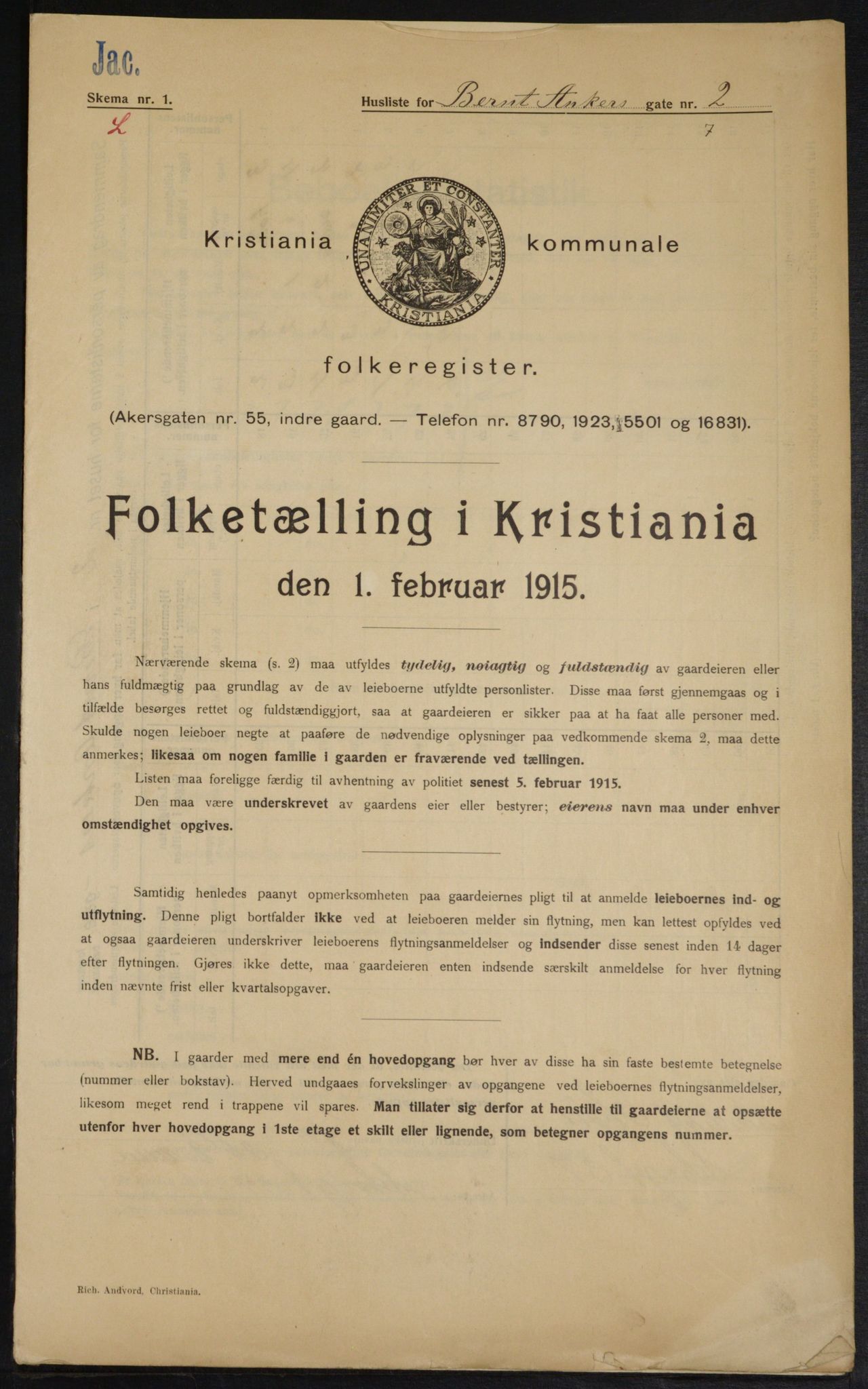 OBA, Kommunal folketelling 1.2.1915 for Kristiania, 1915, s. 4609