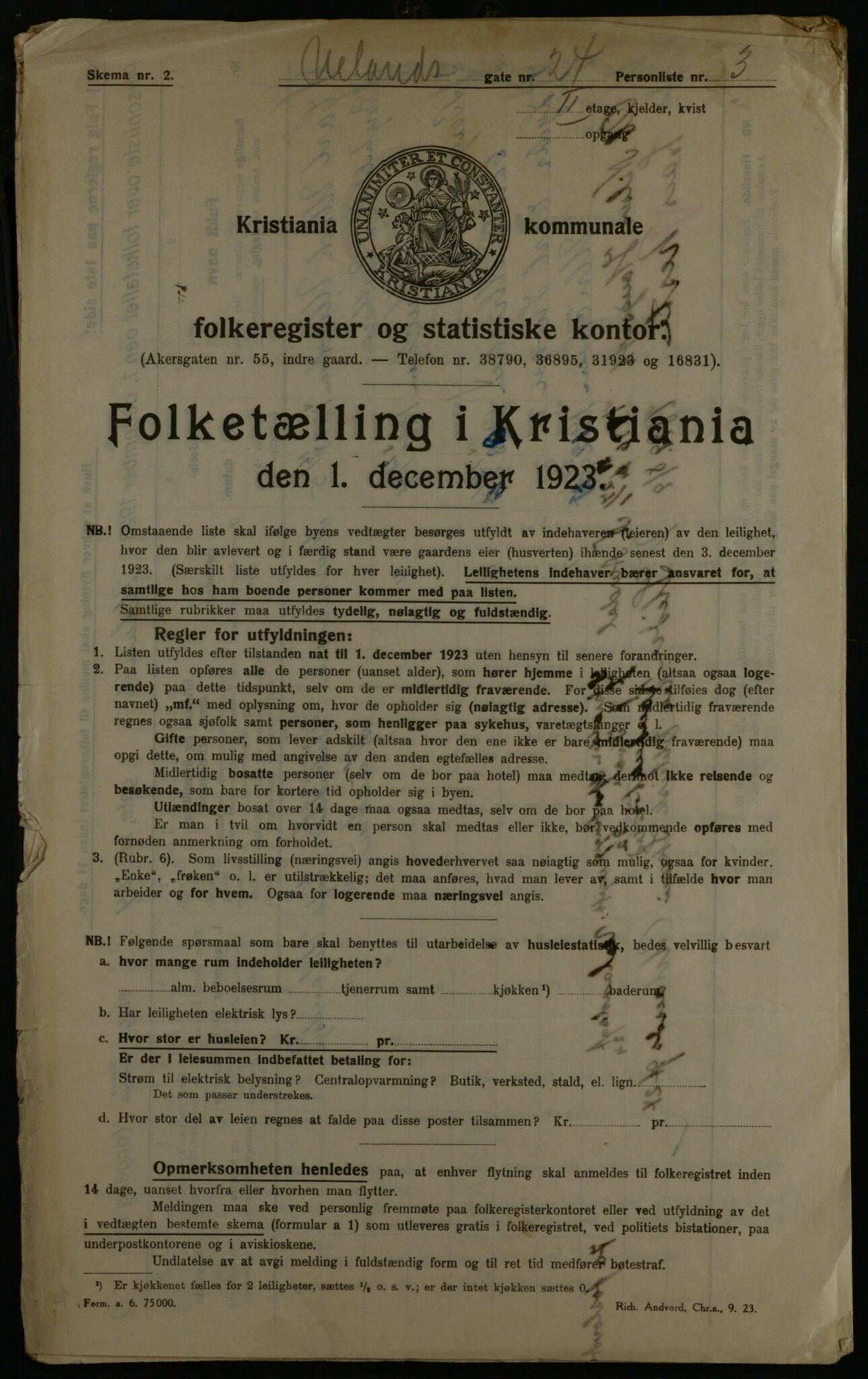 OBA, Kommunal folketelling 1.12.1923 for Kristiania, 1923, s. 130991