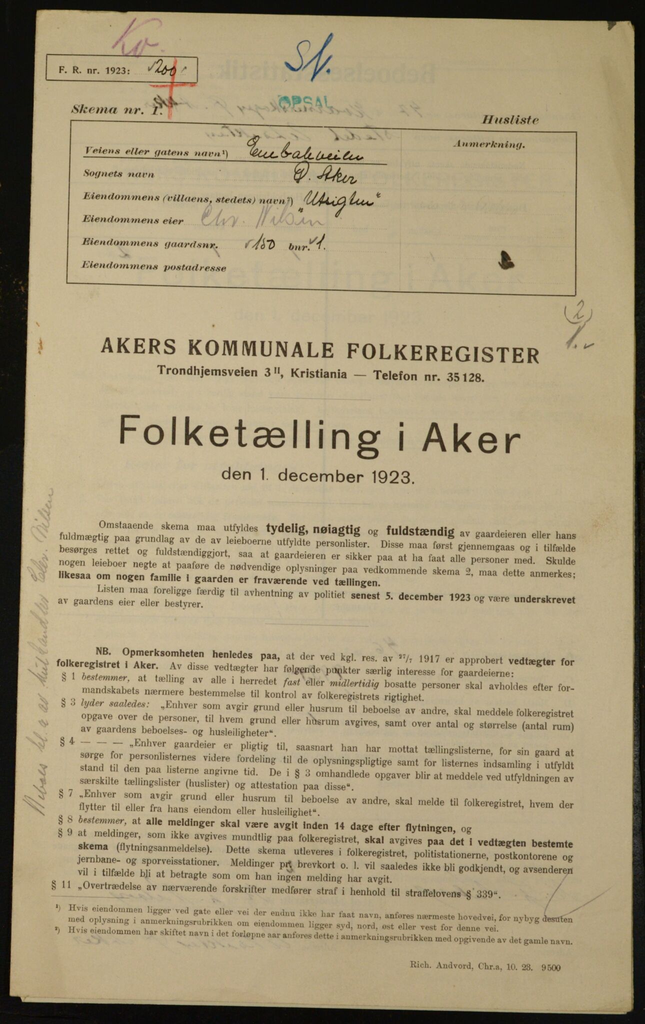 , Kommunal folketelling 1.12.1923 for Aker, 1923, s. 23490