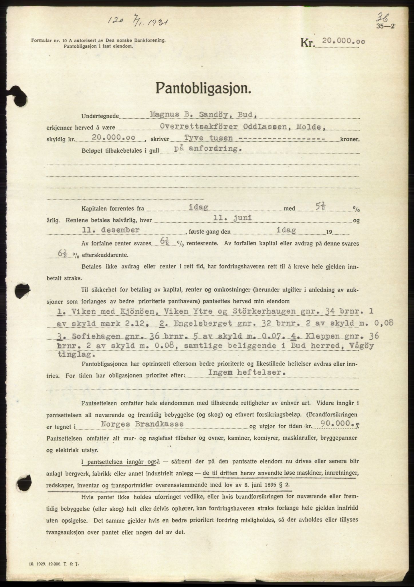 Romsdal sorenskriveri, AV/SAT-A-4149/1/2/2C/L0059: Pantebok nr. 53, 1931-1931, Tingl.dato: 07.01.1931