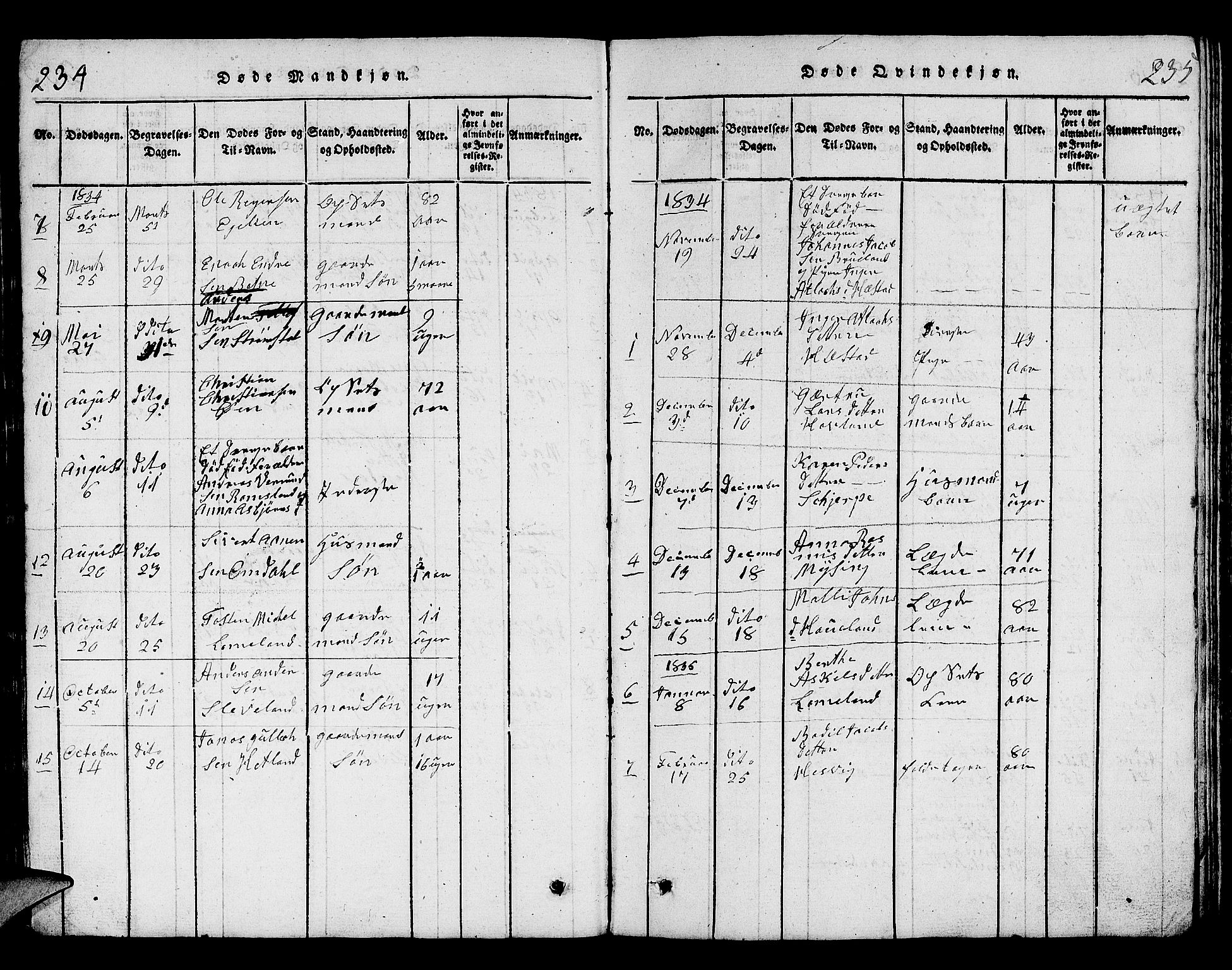 Helleland sokneprestkontor, SAST/A-101810: Klokkerbok nr. B 1, 1815-1841, s. 234-235