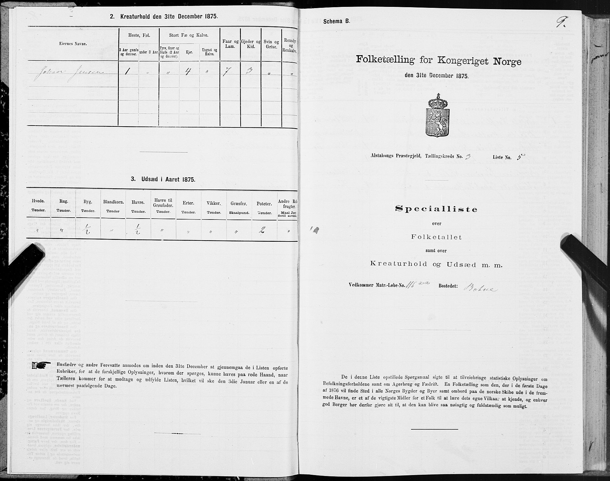 SAT, Folketelling 1875 for 1820P Alstahaug prestegjeld, 1875, s. 3009