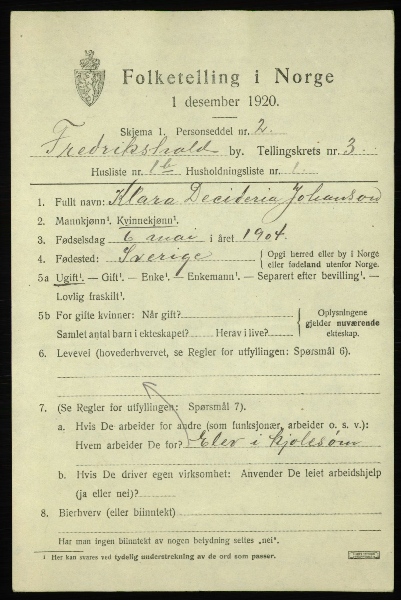 SAO, Folketelling 1920 for 0101 Fredrikshald kjøpstad, 1920, s. 10298