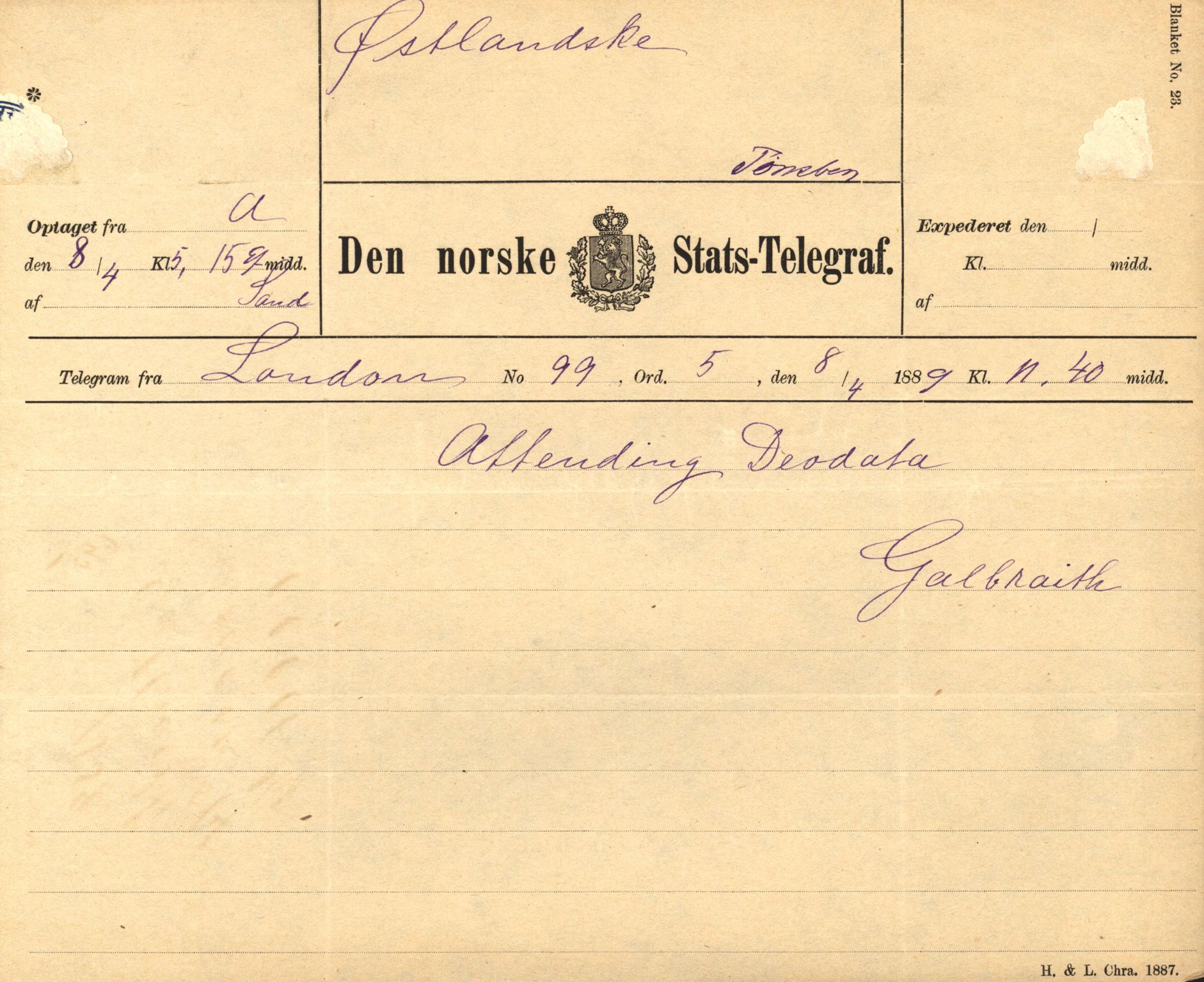 Pa 63 - Østlandske skibsassuranceforening, VEMU/A-1079/G/Ga/L0023/0010: Havaridokumenter / Johannes Rød, Deodata, Eidsvold, Bothnia, Brillant, 1889, s. 20