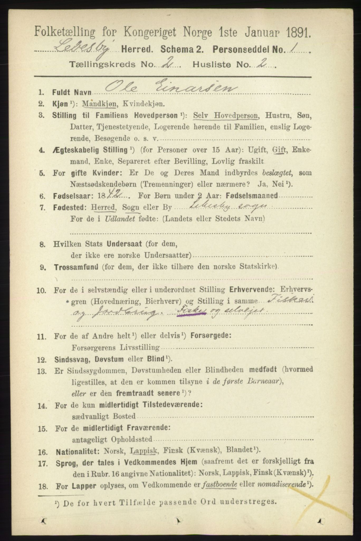 RA, Folketelling 1891 for 2022 Lebesby herred, 1891, s. 320