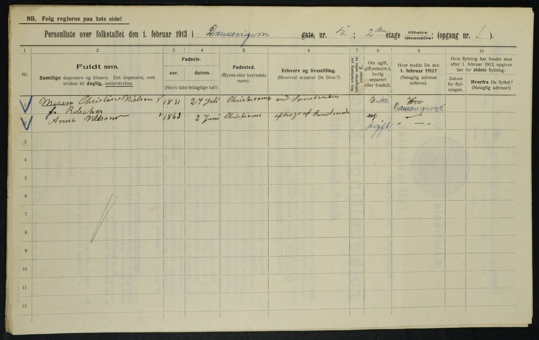 OBA, Kommunal folketelling 1.2.1913 for Kristiania, 1913, s. 15124