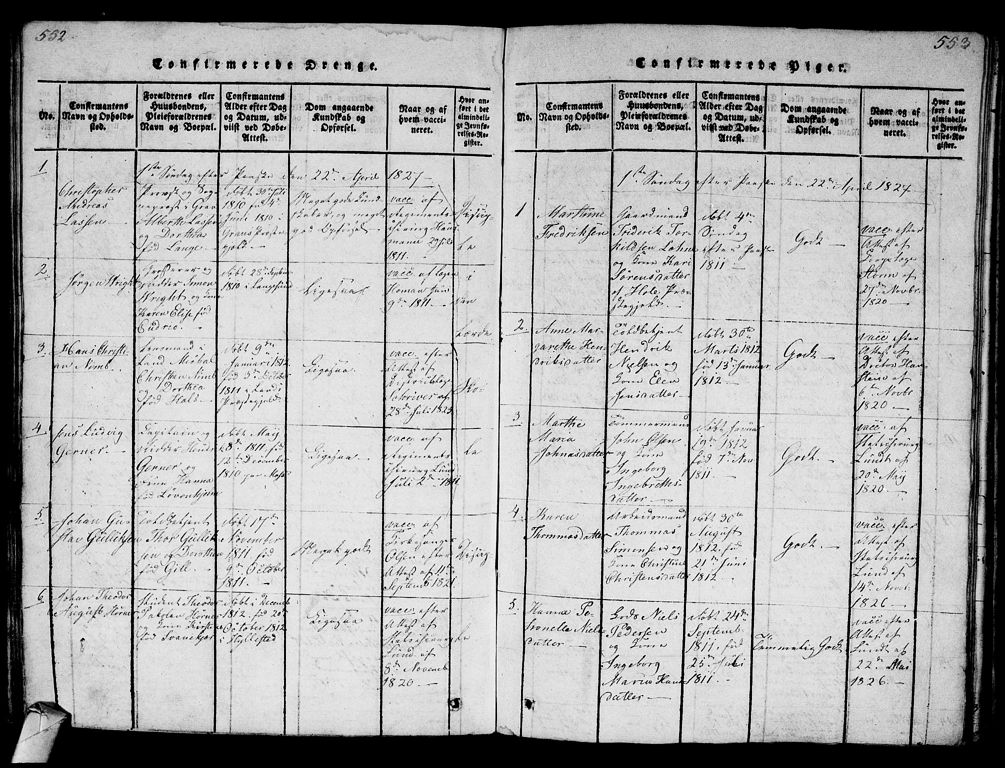 Strømsø kirkebøker, AV/SAKO-A-246/G/Ga/L0001: Klokkerbok nr. 1, 1815-1829, s. 552-553