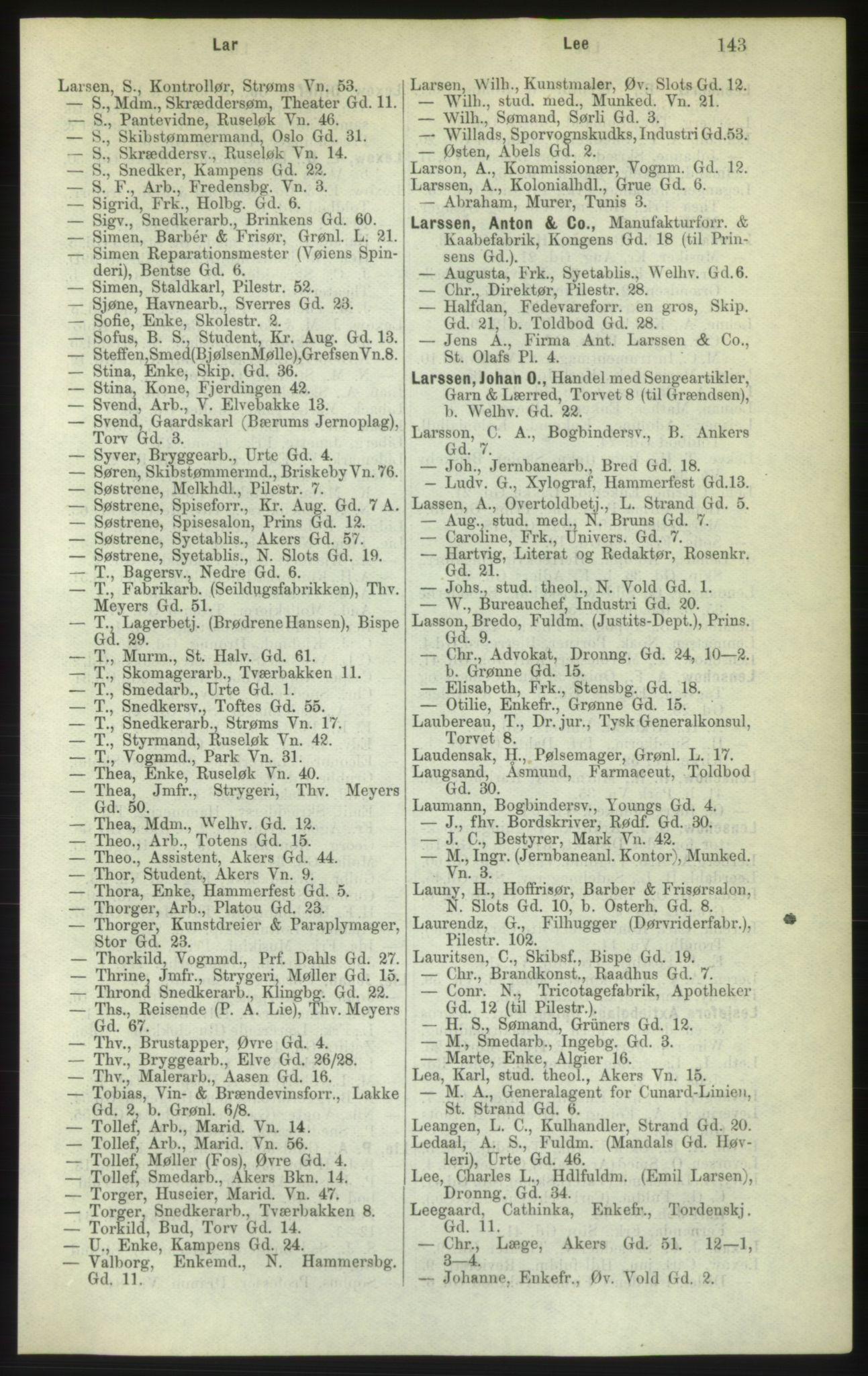 Kristiania/Oslo adressebok, PUBL/-, 1882, s. 143