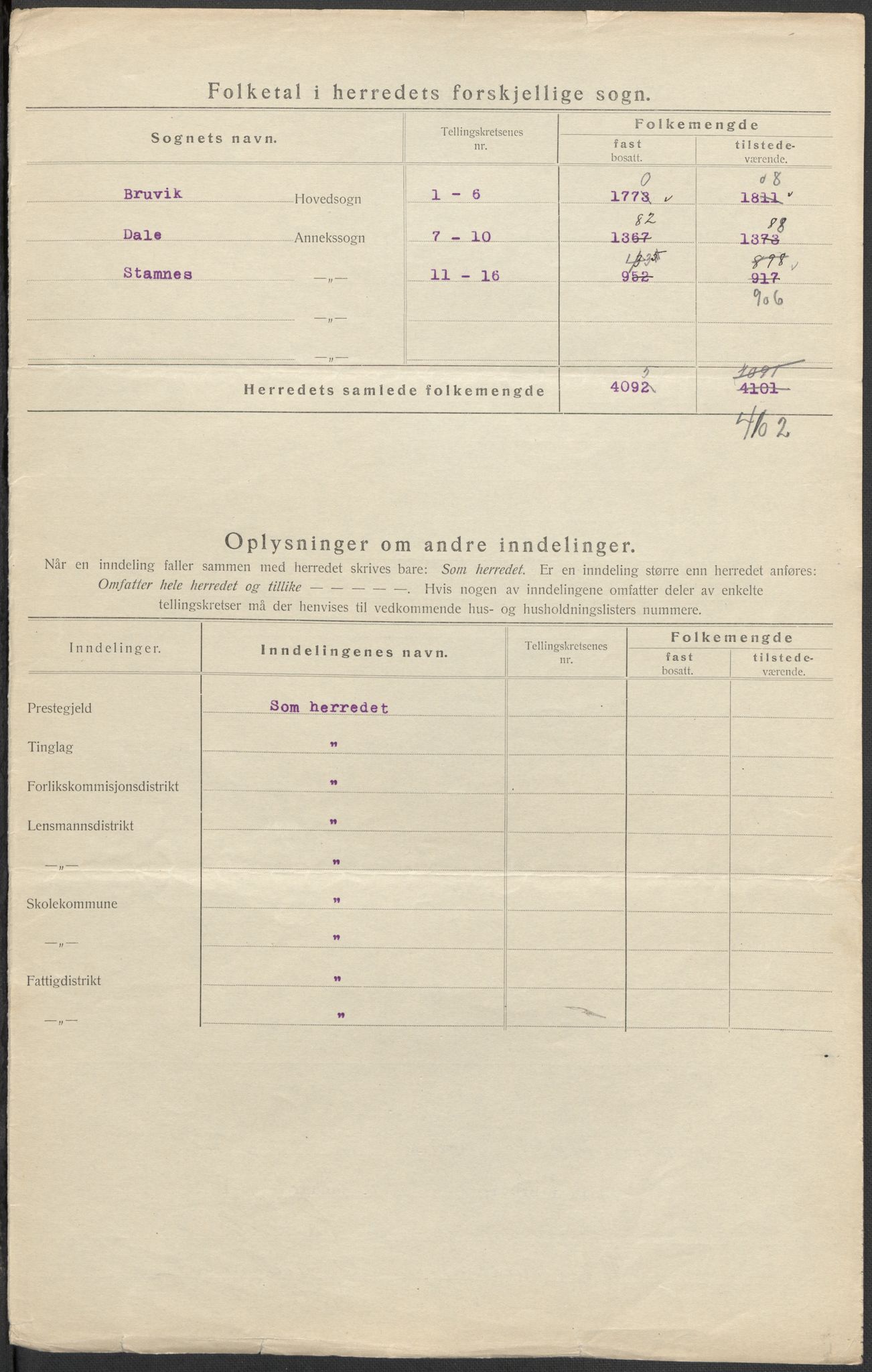 SAB, Folketelling 1920 for 1251 Bruvik herred, 1920, s. 4