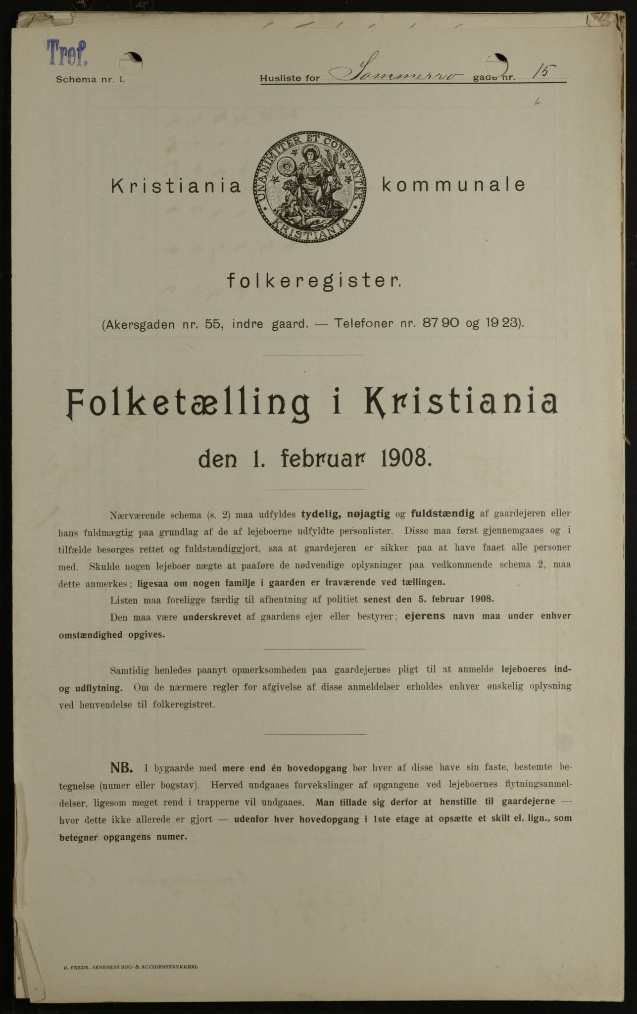 OBA, Kommunal folketelling 1.2.1908 for Kristiania kjøpstad, 1908, s. 89858