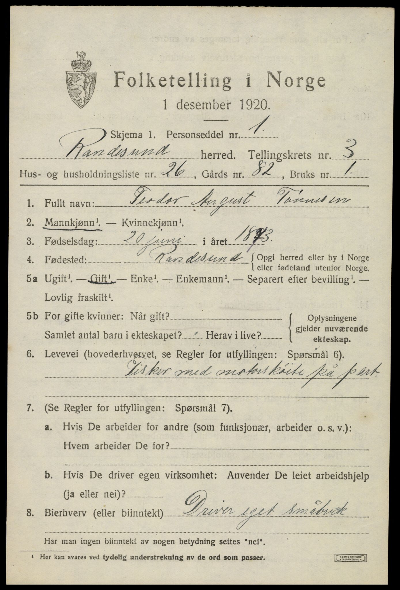SAK, Folketelling 1920 for 1011 Randesund herred, 1920, s. 1740
