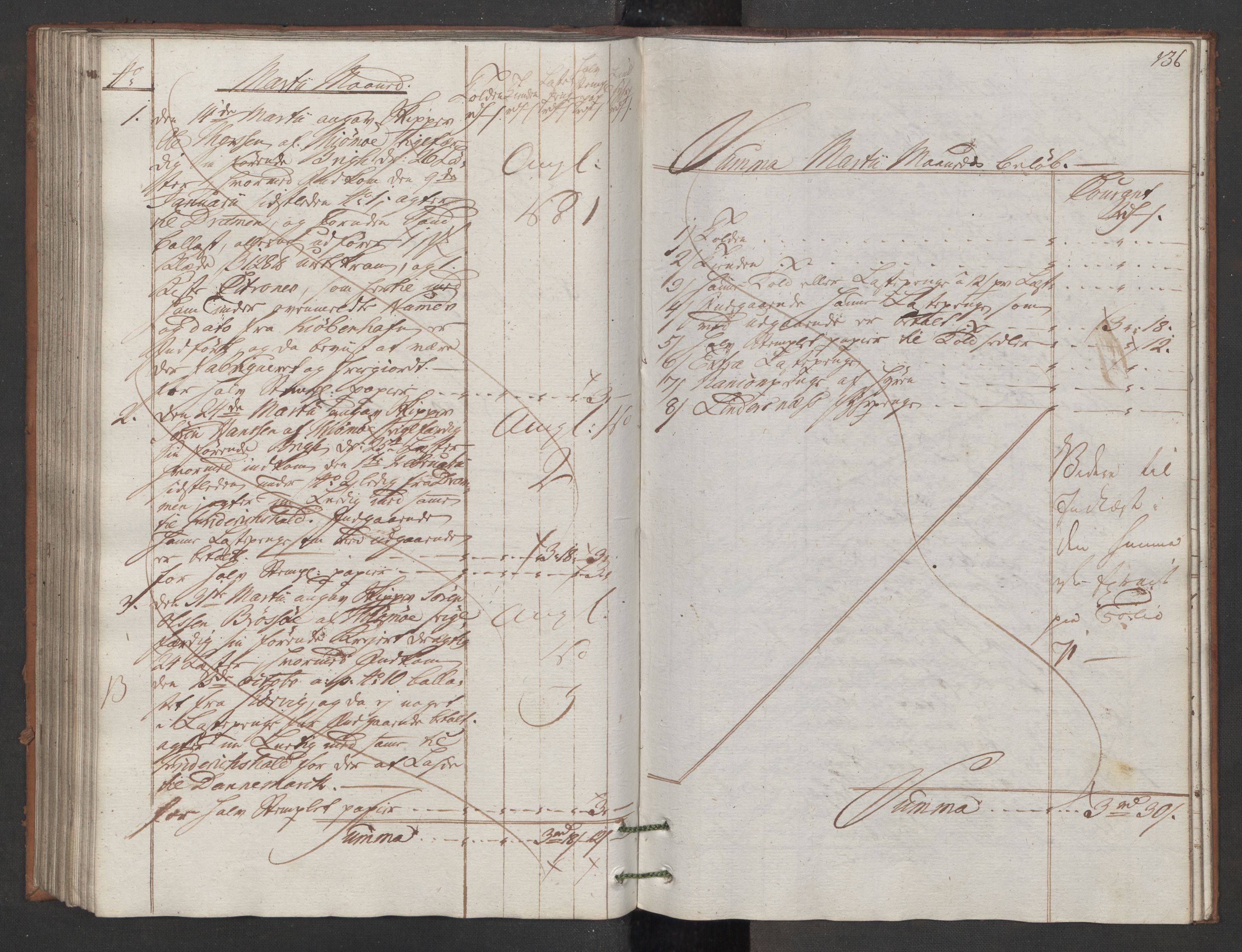Generaltollkammeret, tollregnskaper, AV/RA-EA-5490/R11/L0087/0001: Tollregnskaper Larvik og Sandefjord / Utgående hovedtollbok, 1786, s. 135b-136a
