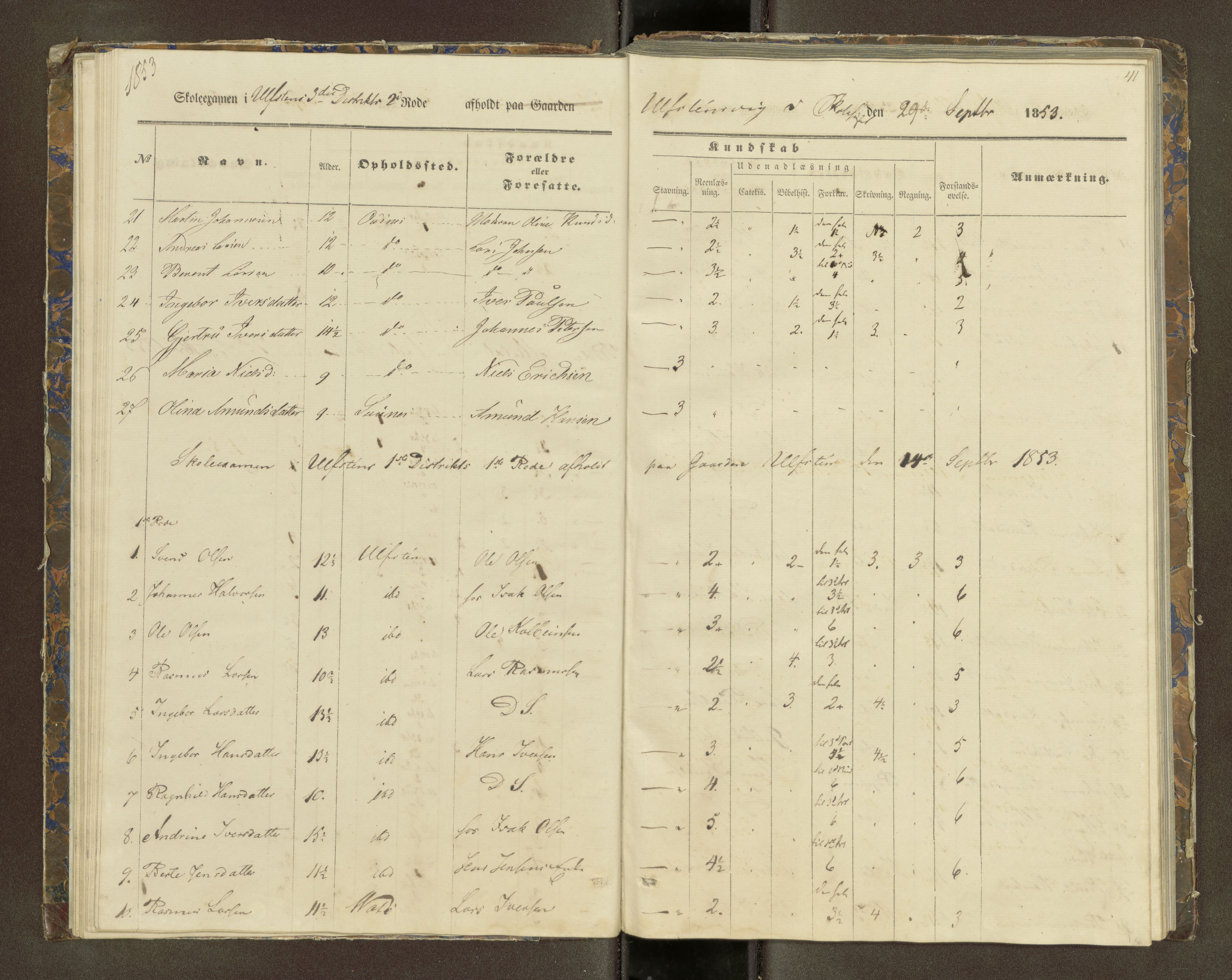 Ulstein sokneprestkontor, SAT/A-1005/1/III/III2/III2f/L0001: Skoleeksamensprotokoll, 1850-1861, s. 41