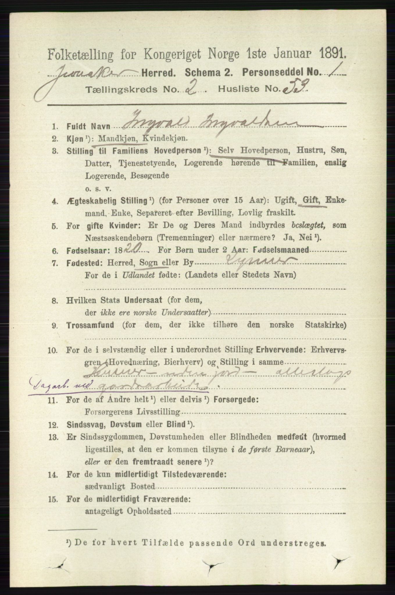 RA, Folketelling 1891 for 0532 Jevnaker herred, 1891, s. 936