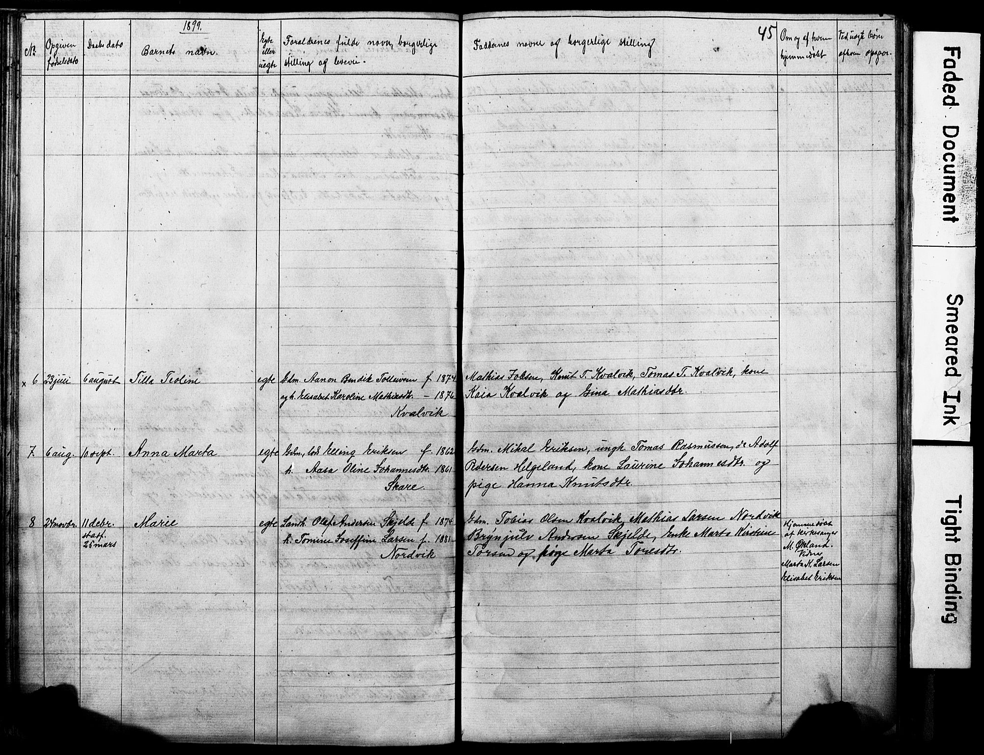 Torvastad sokneprestkontor, SAST/A -101857/H/Ha/Hab/L0005: Klokkerbok nr. B 5, 1857-1908, s. 45