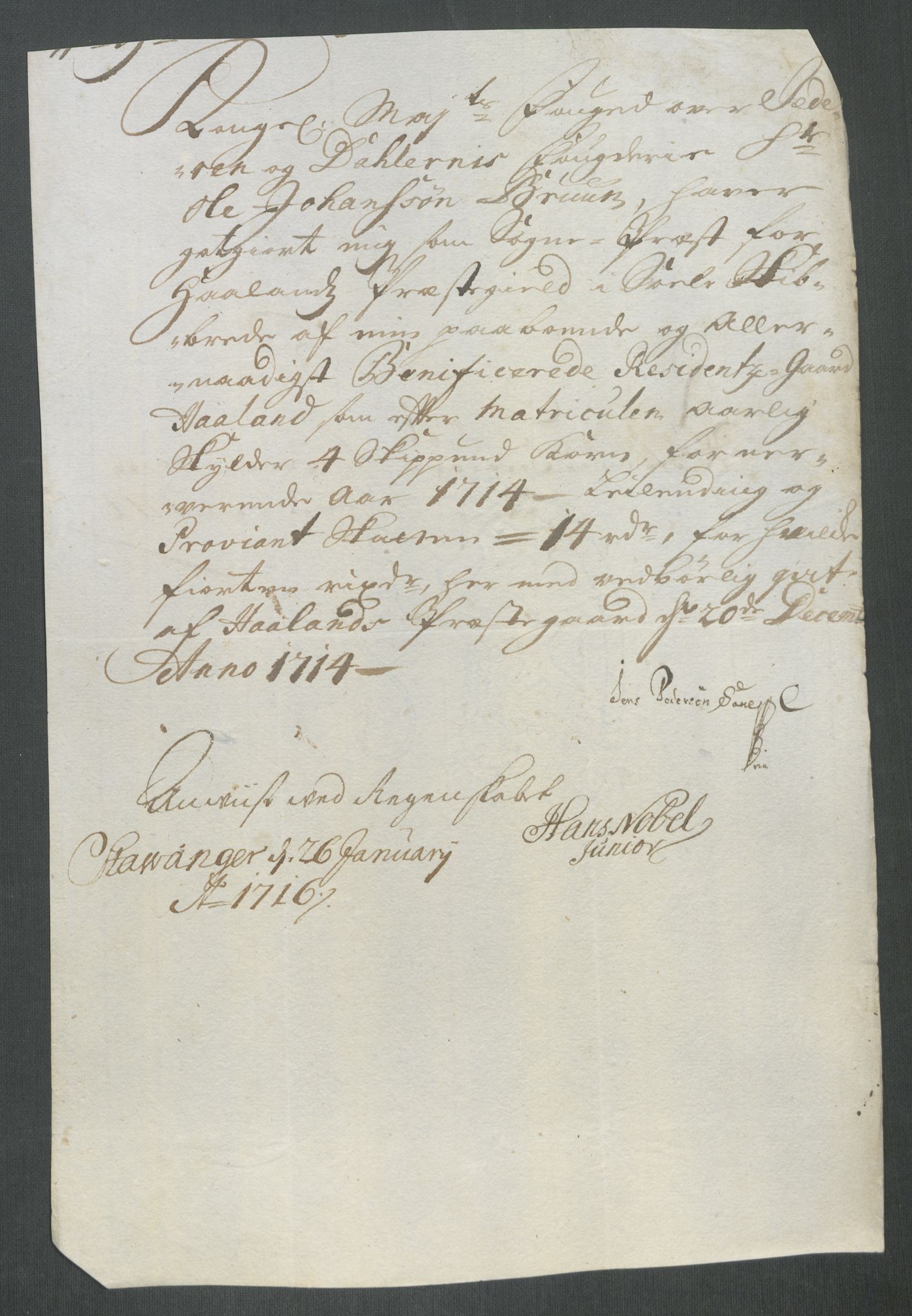 Rentekammeret inntil 1814, Reviderte regnskaper, Fogderegnskap, AV/RA-EA-4092/R46/L2738: Fogderegnskap Jæren og Dalane, 1713-1714, s. 321