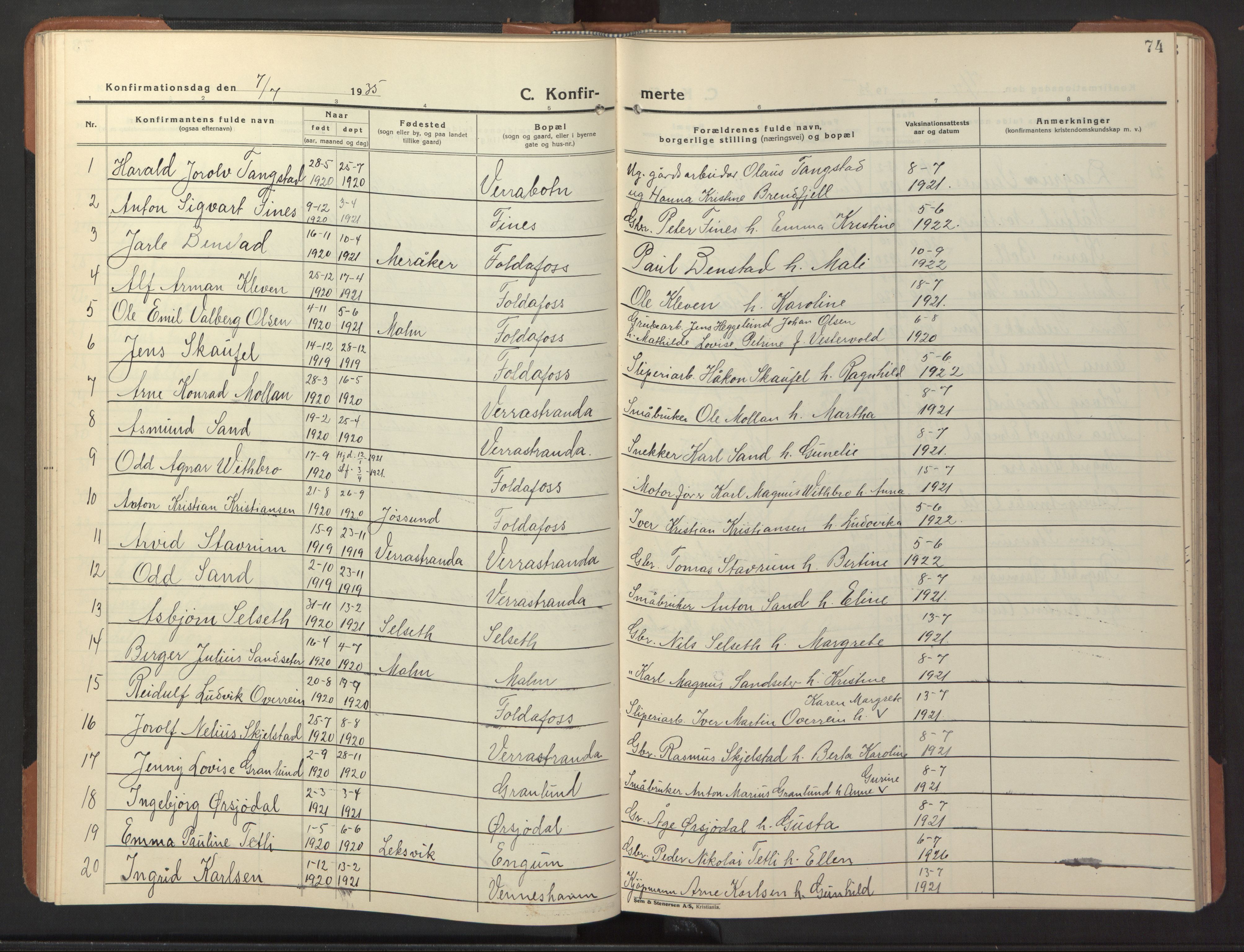Ministerialprotokoller, klokkerbøker og fødselsregistre - Nord-Trøndelag, AV/SAT-A-1458/744/L0425: Klokkerbok nr. 744C04, 1924-1947, s. 74