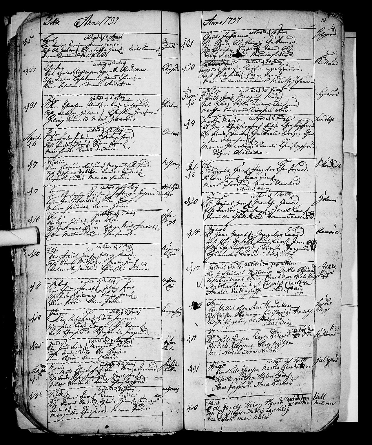 Stokke kirkebøker, SAKO/A-320/F/Fa/L0002: Ministerialbok nr. I 2, 1732-1770, s. 14