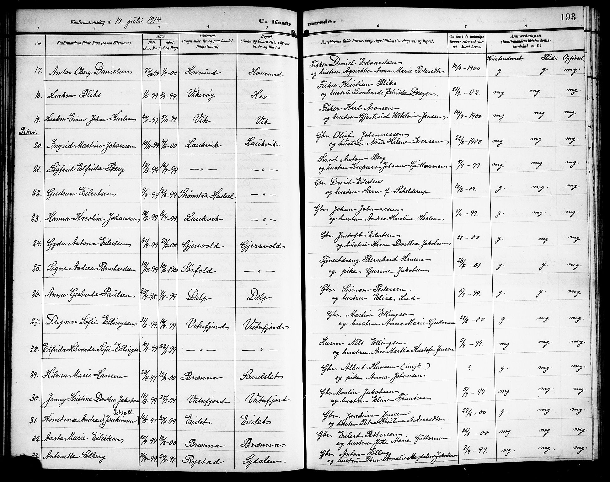 Ministerialprotokoller, klokkerbøker og fødselsregistre - Nordland, AV/SAT-A-1459/876/L1105: Klokkerbok nr. 876C04, 1896-1914, s. 193